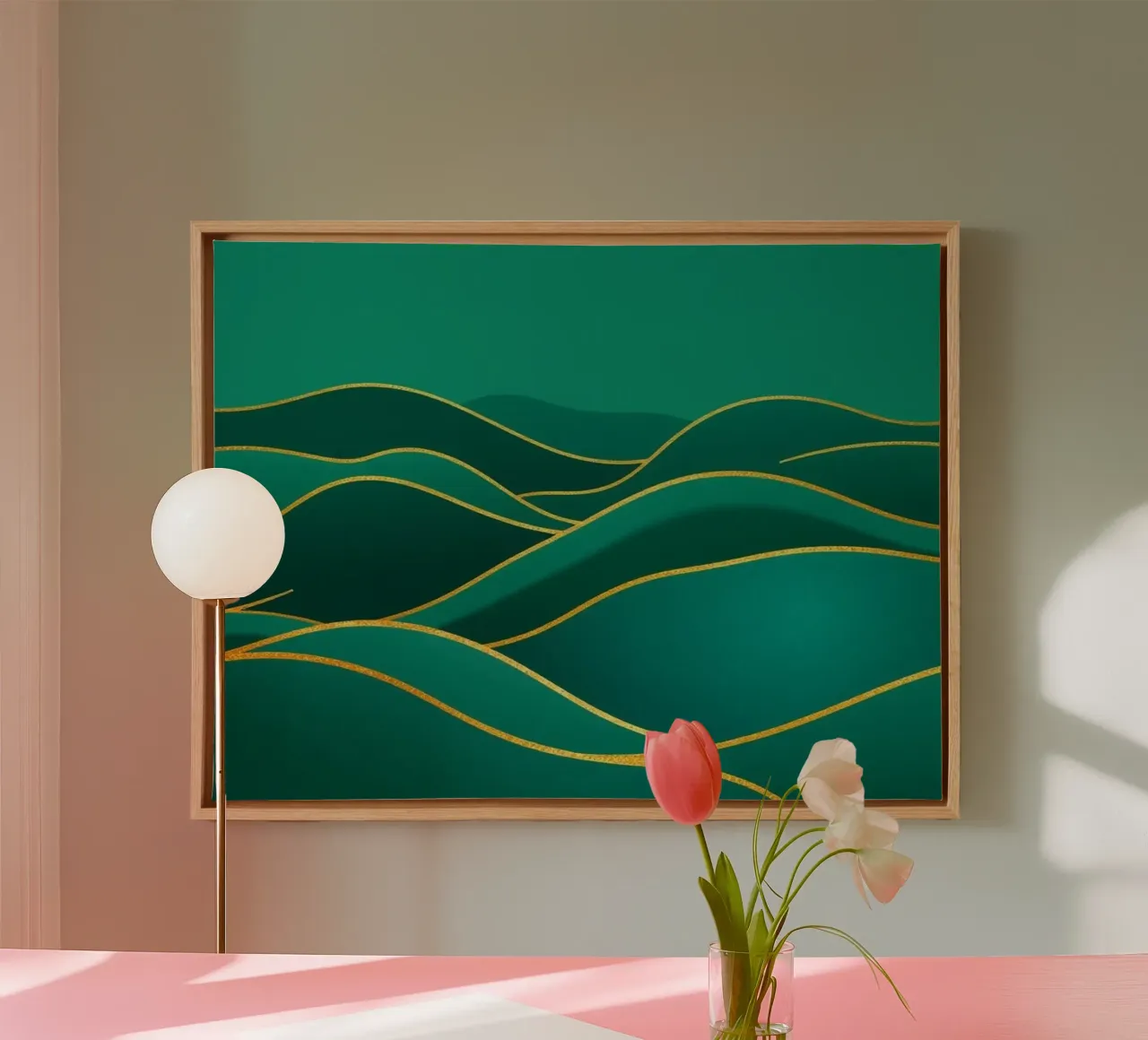 A Verdant Journey Through Rolling Hills: canvas with Floater frame by Artistic-shop