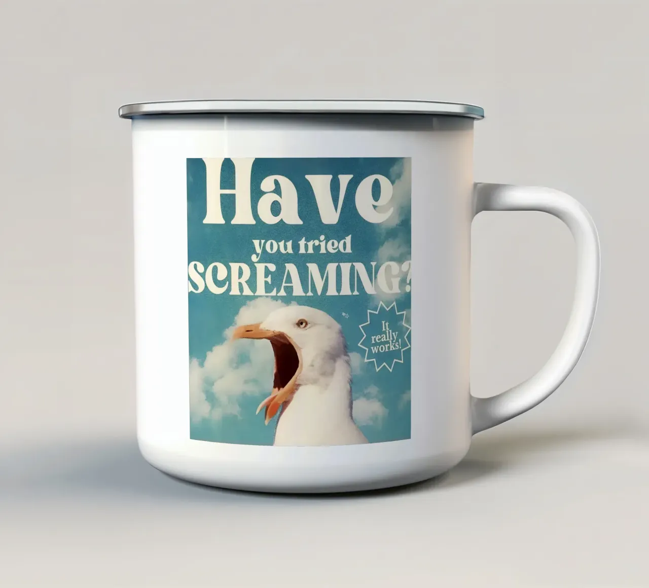 "Have you tried SCREAMING? tazza in smalto da Type & Tape