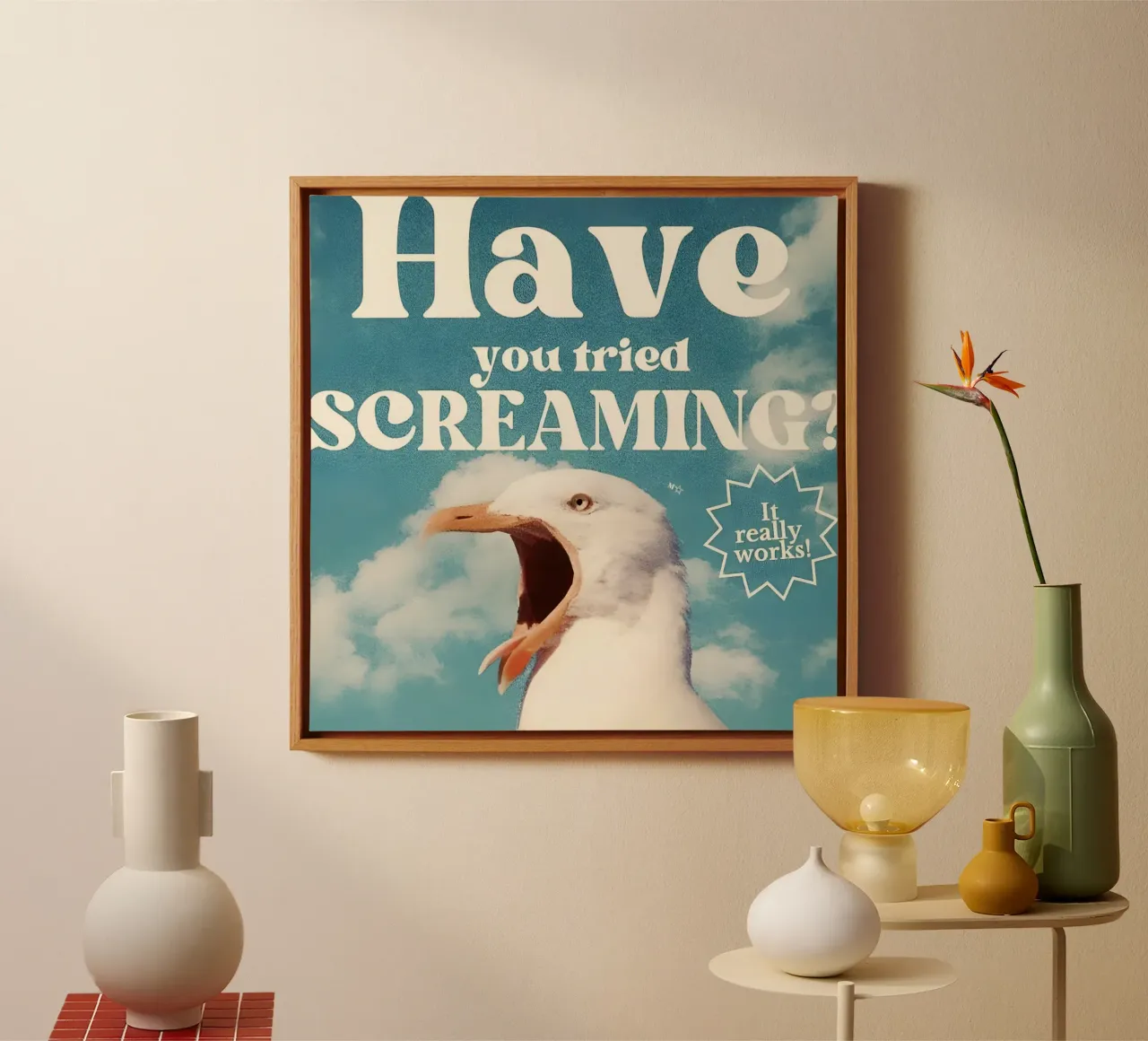 "Have you tried SCREAMING? tela con Cornice a cassetta da Type & Tape