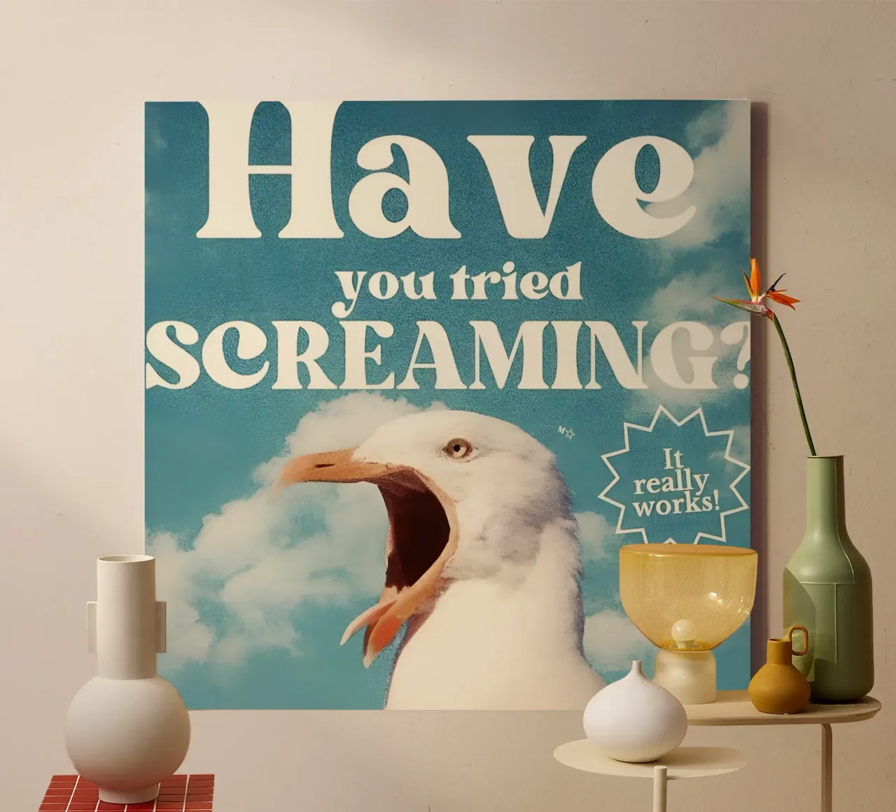 "Have you tried SCREAMING? tela con Cornice a cassetta da Type & Tape