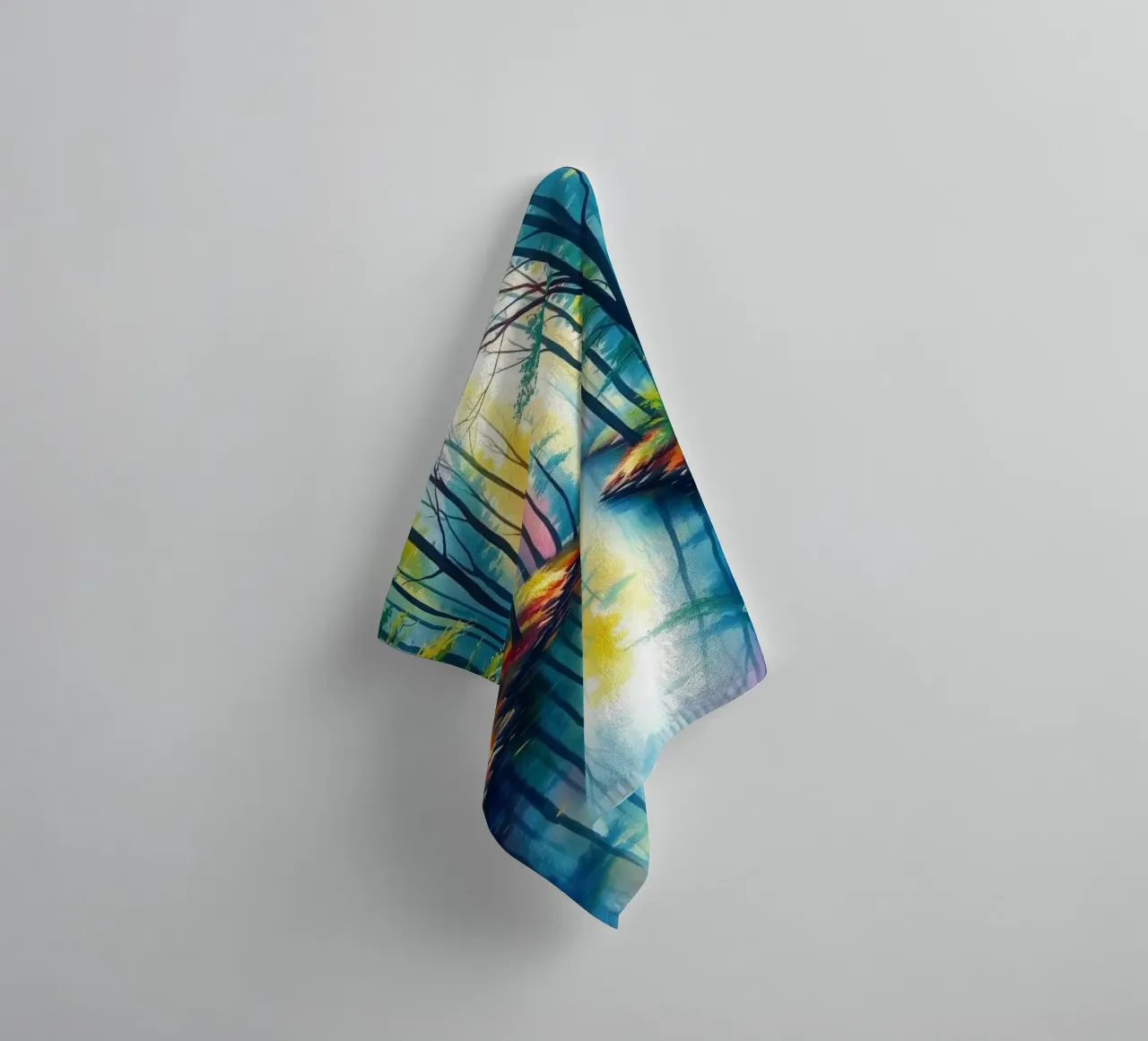 Serene Forest Stream: A Vibrant and Luminous Journey towel by Artistic-shop