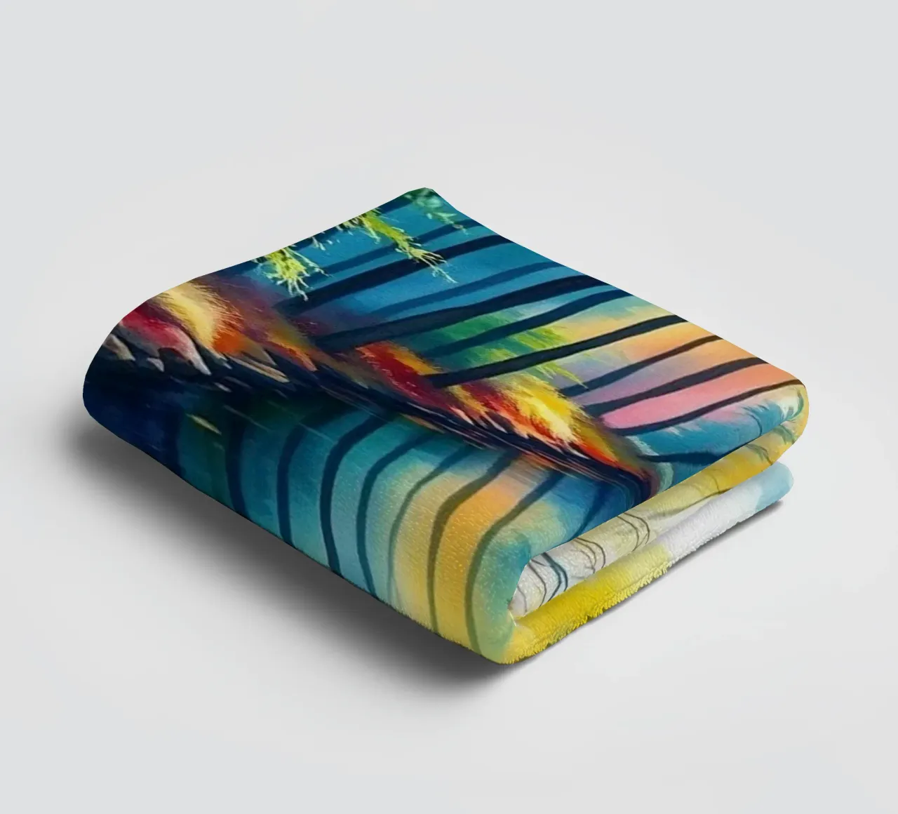 Serene Forest Stream: A Vibrant and Luminous Journey towel by Artistic-shop