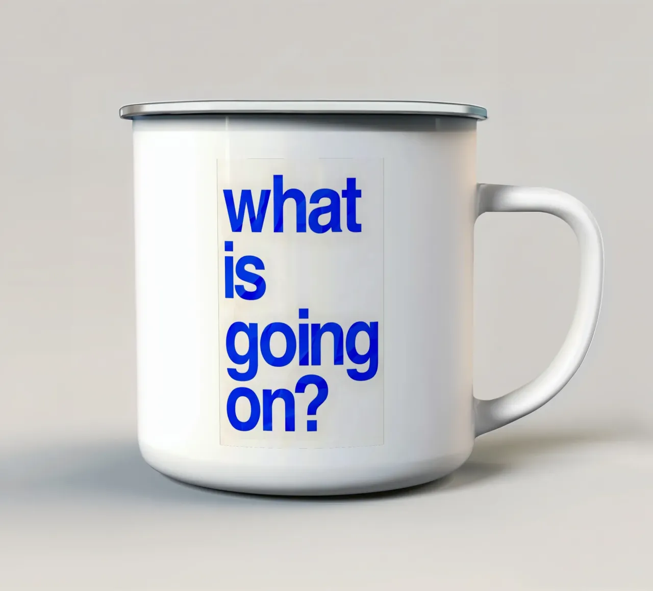 "what is going on?" tazza in smalto da Type & Tape