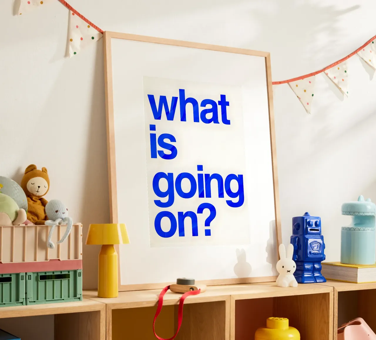 "what is going on?" poster con telaio in alluminio da Type & Tape