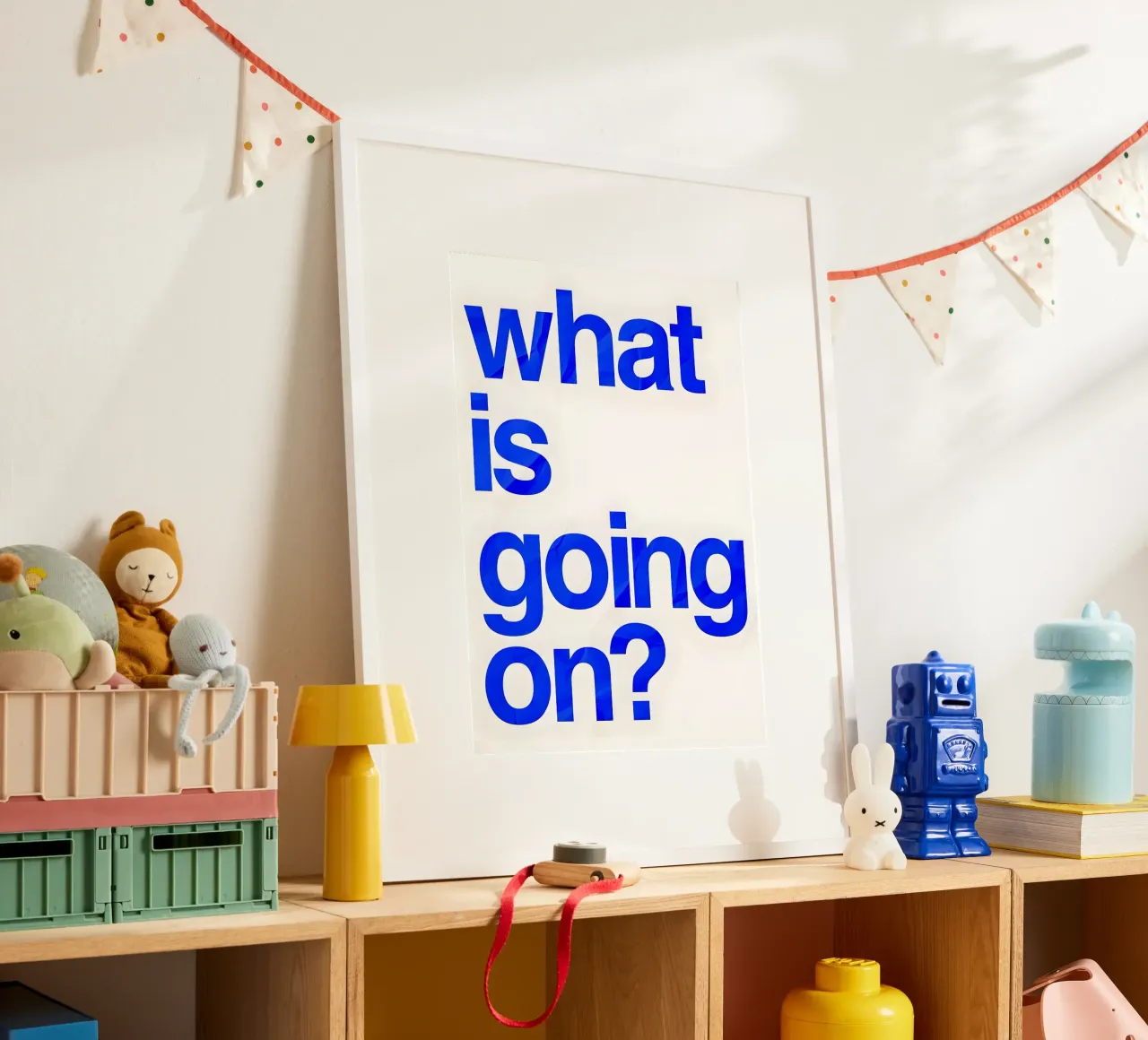 "what is going on?" poster con telaio in alluminio da Type & Tape