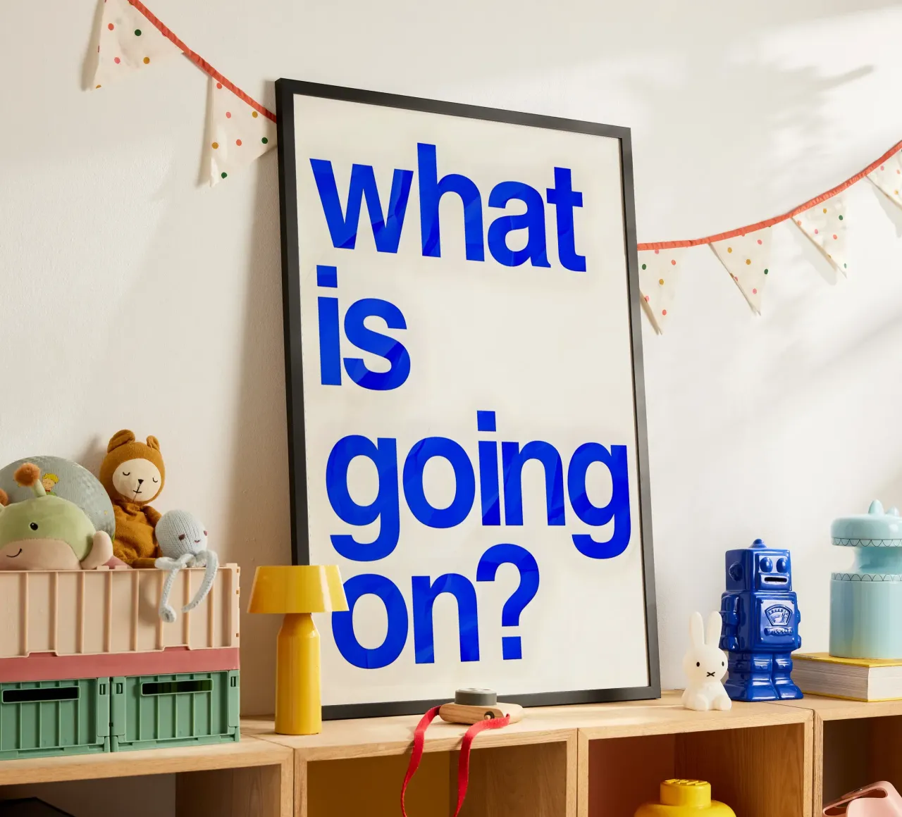 "what is going on?" poster con telaio in alluminio da Type & Tape