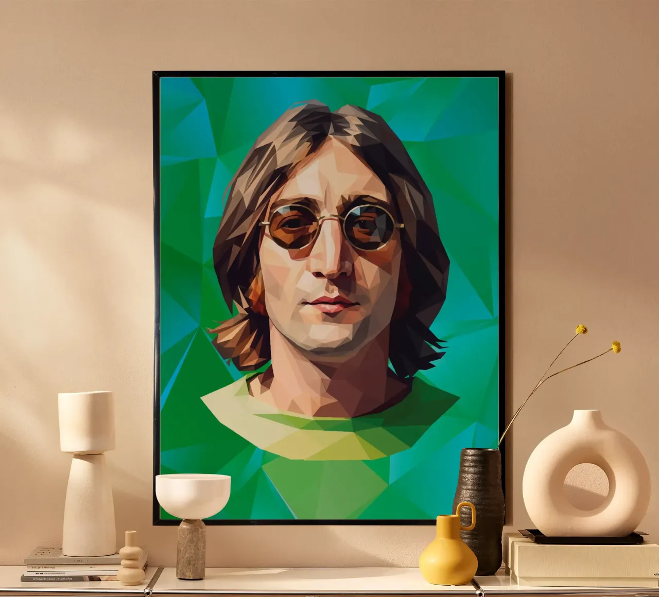 John Lennon Low poly poster con telaio in alluminio da Low Profile