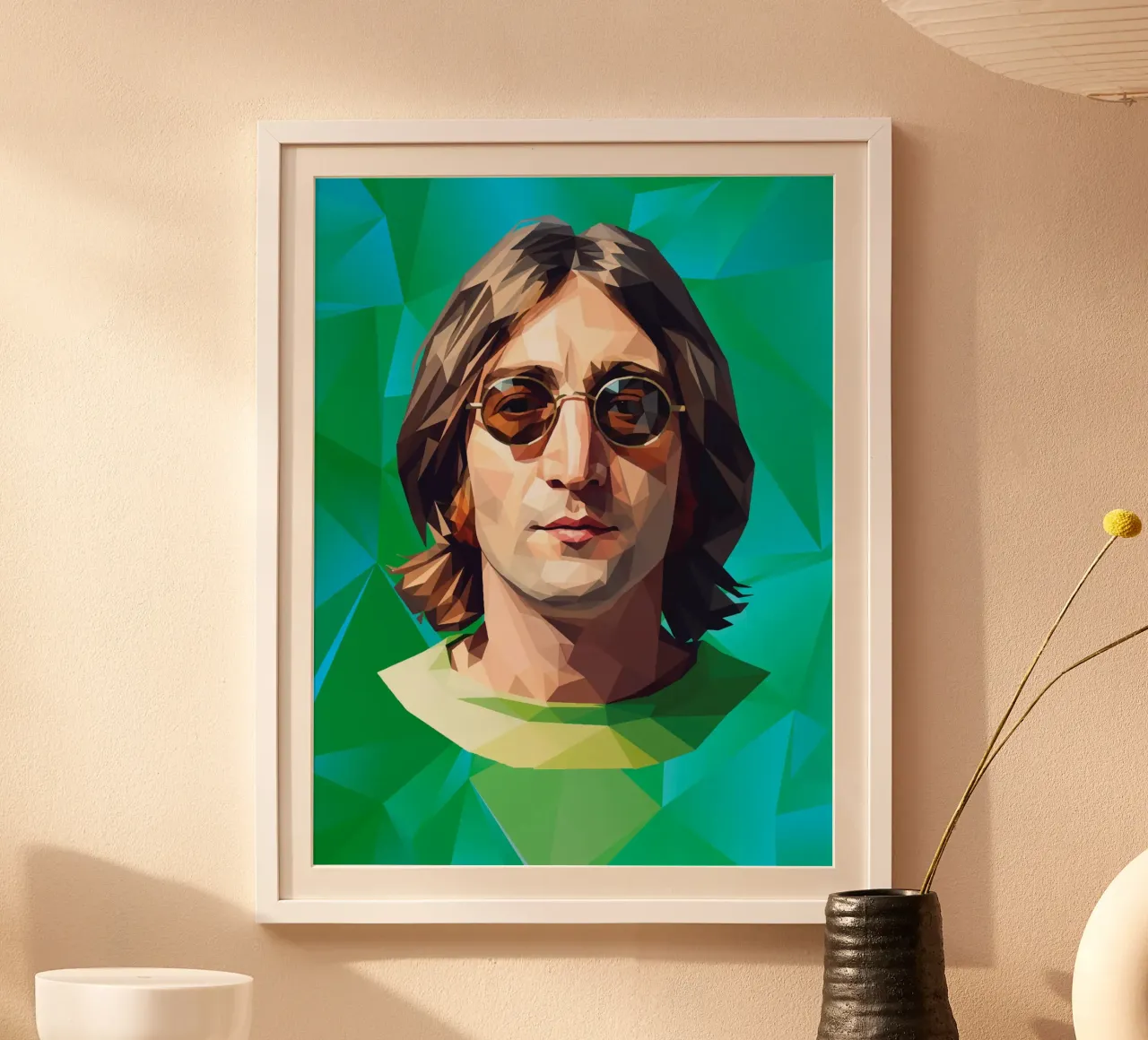 John Lennon Low poly poster con telaio in alluminio da Low Profile