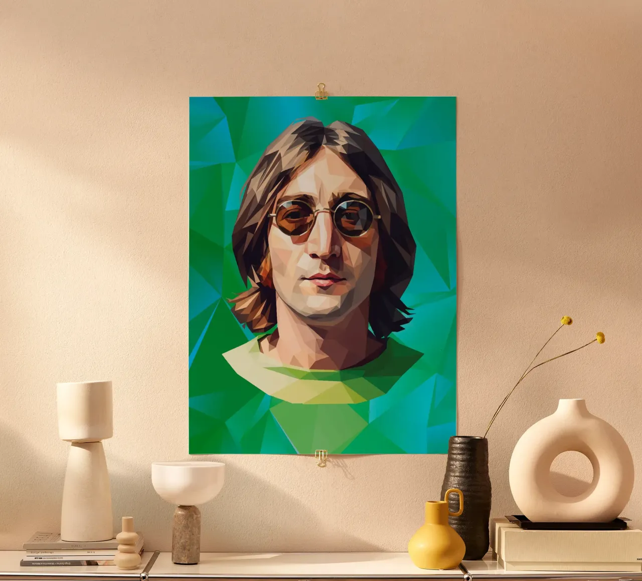 John Lennon Low poly poster con telaio in alluminio da Low Profile