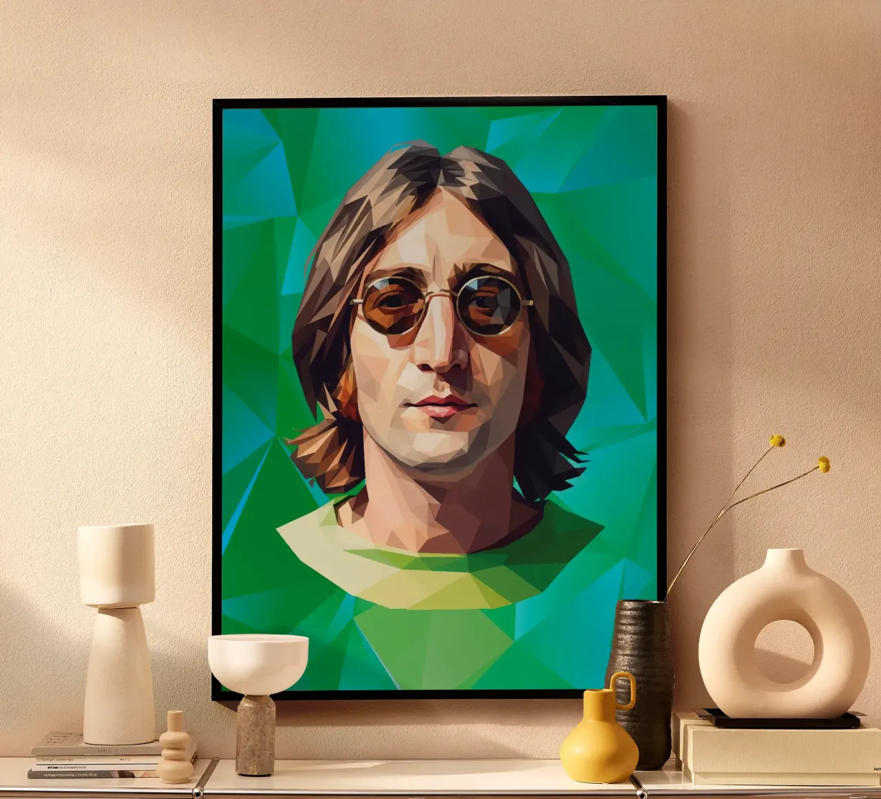 John Lennon Low poly poster con telaio in alluminio da Low Profile