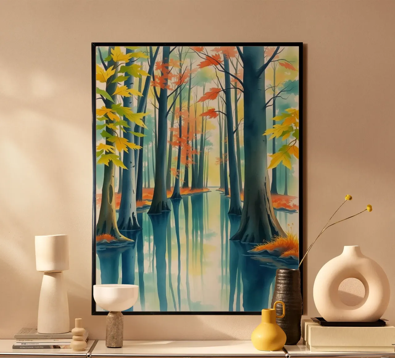 Riflessi dell'abbraccio dell'autunno: Un viaggio sereno attraverso poster con telaio in legno da Artistic-shop