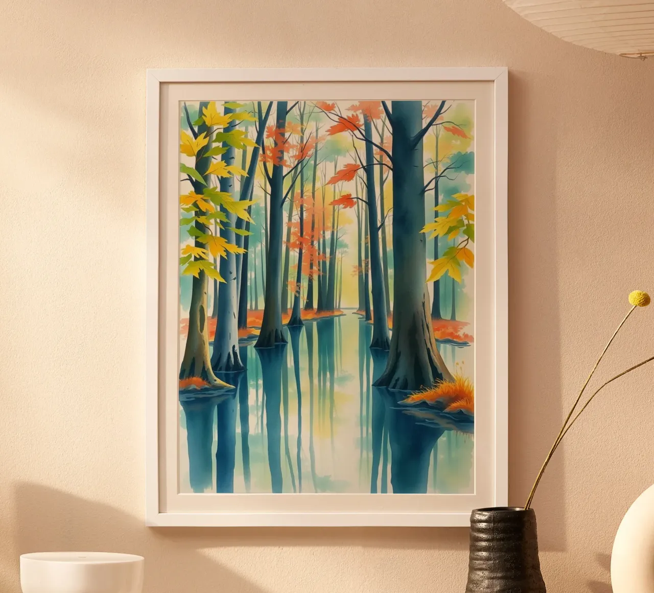 Riflessi dell'abbraccio dell'autunno: Un viaggio sereno attraverso poster con telaio in legno da Artistic-shop