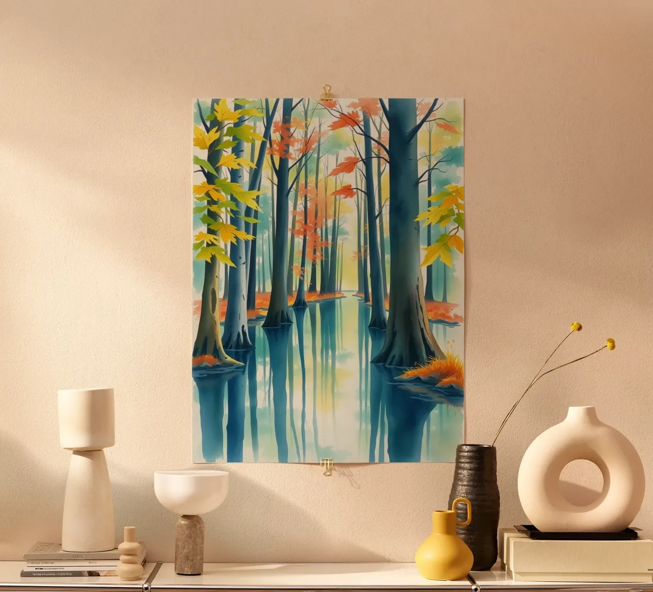Riflessi dell'abbraccio dell'autunno: Un viaggio sereno attraverso poster con telaio in legno da Artistic-shop