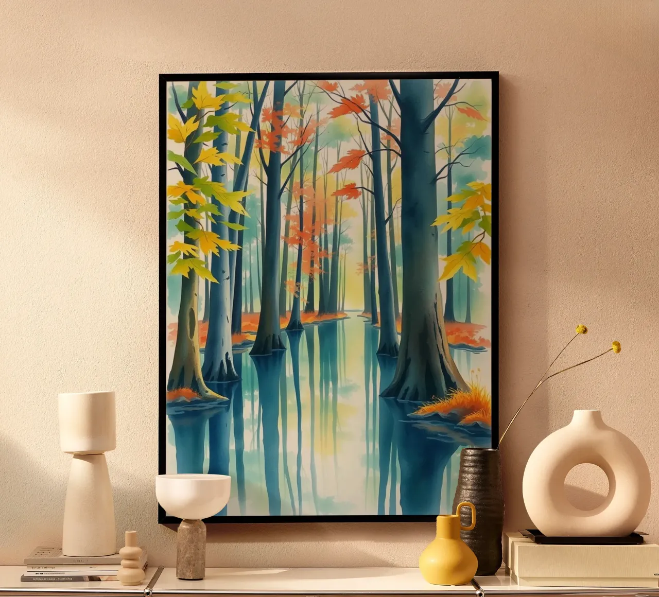 Riflessi dell'abbraccio dell'autunno: Un viaggio sereno attraverso poster con telaio in legno da Artistic-shop