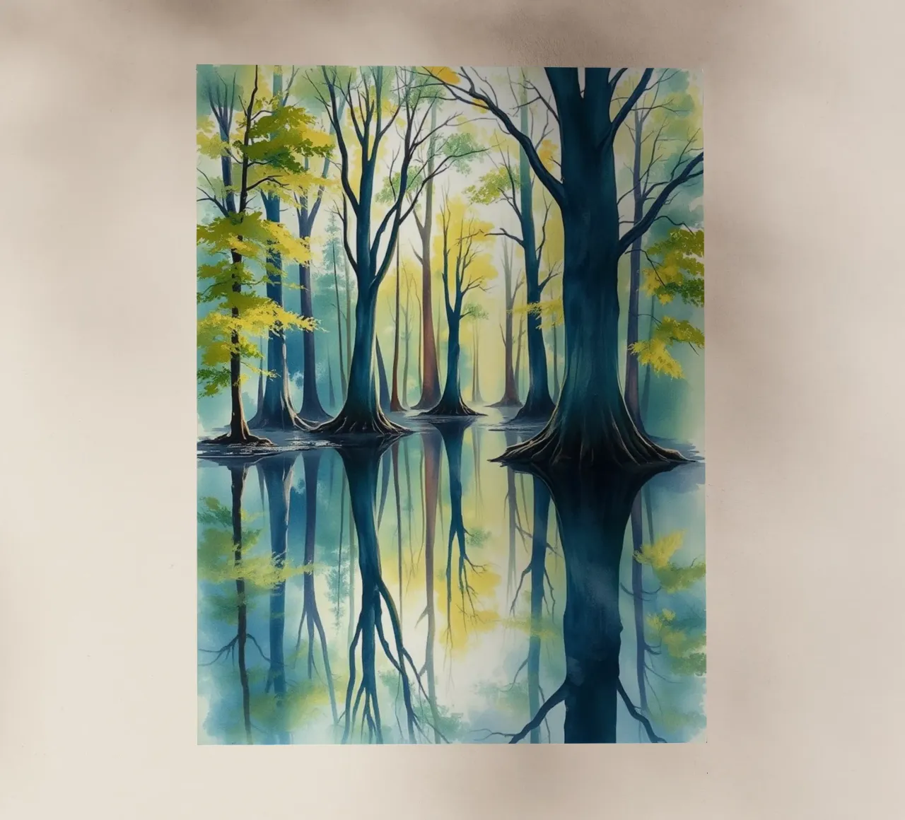 Riflesso d'autunno incantato: Una serena foresta acquerellata Lan pellicola backlit da Artistic-shop