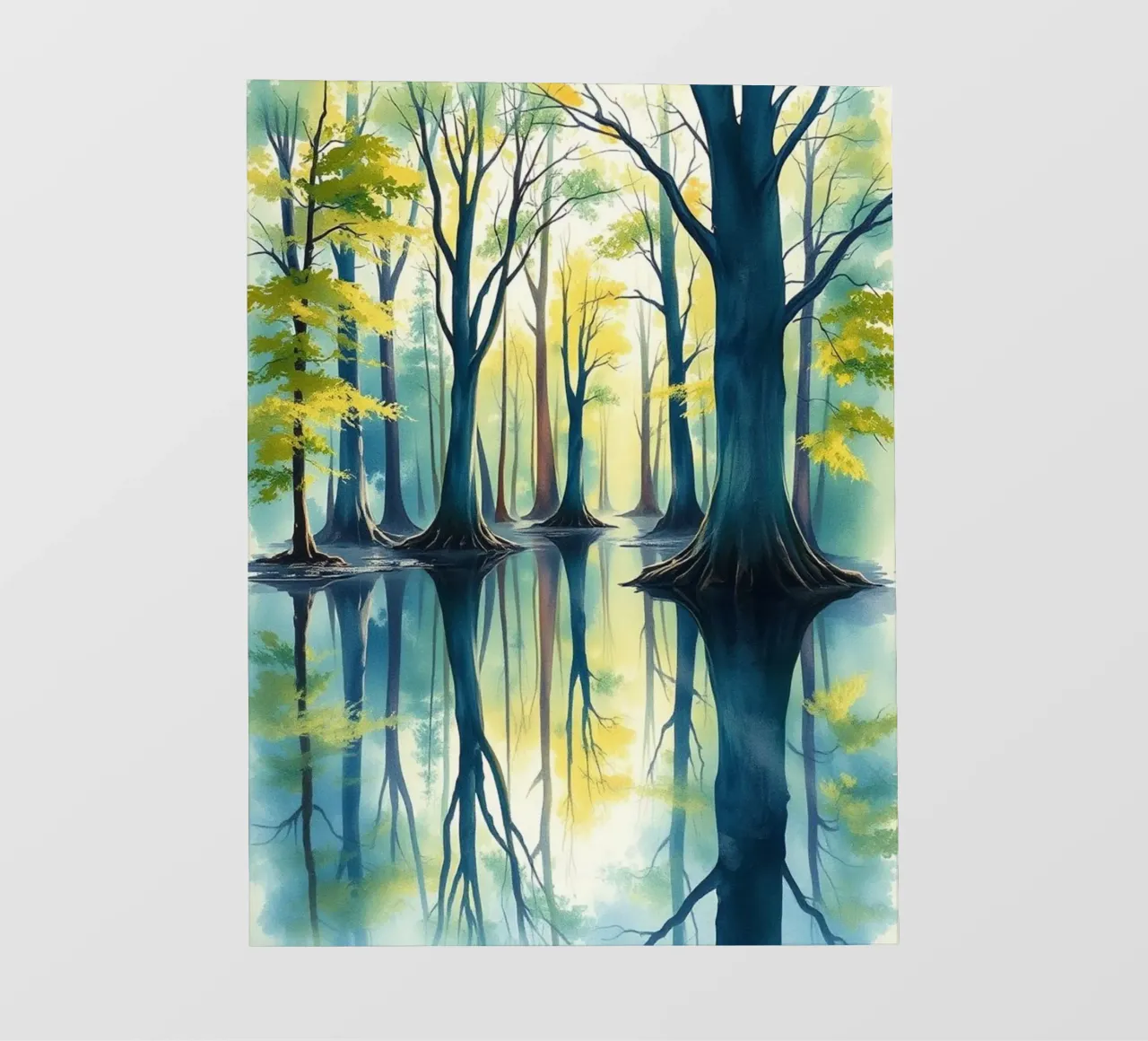 Riflesso d'autunno incantato: Una serena foresta acquerellata Lan pellicola backlit da Artistic-shop