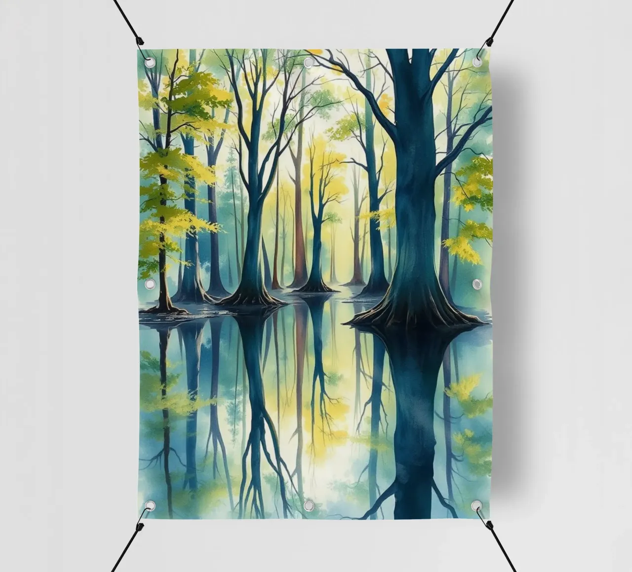 Riflesso d'autunno incantato: Una serena foresta acquerellata Lan telo in pvc da Artistic-shop