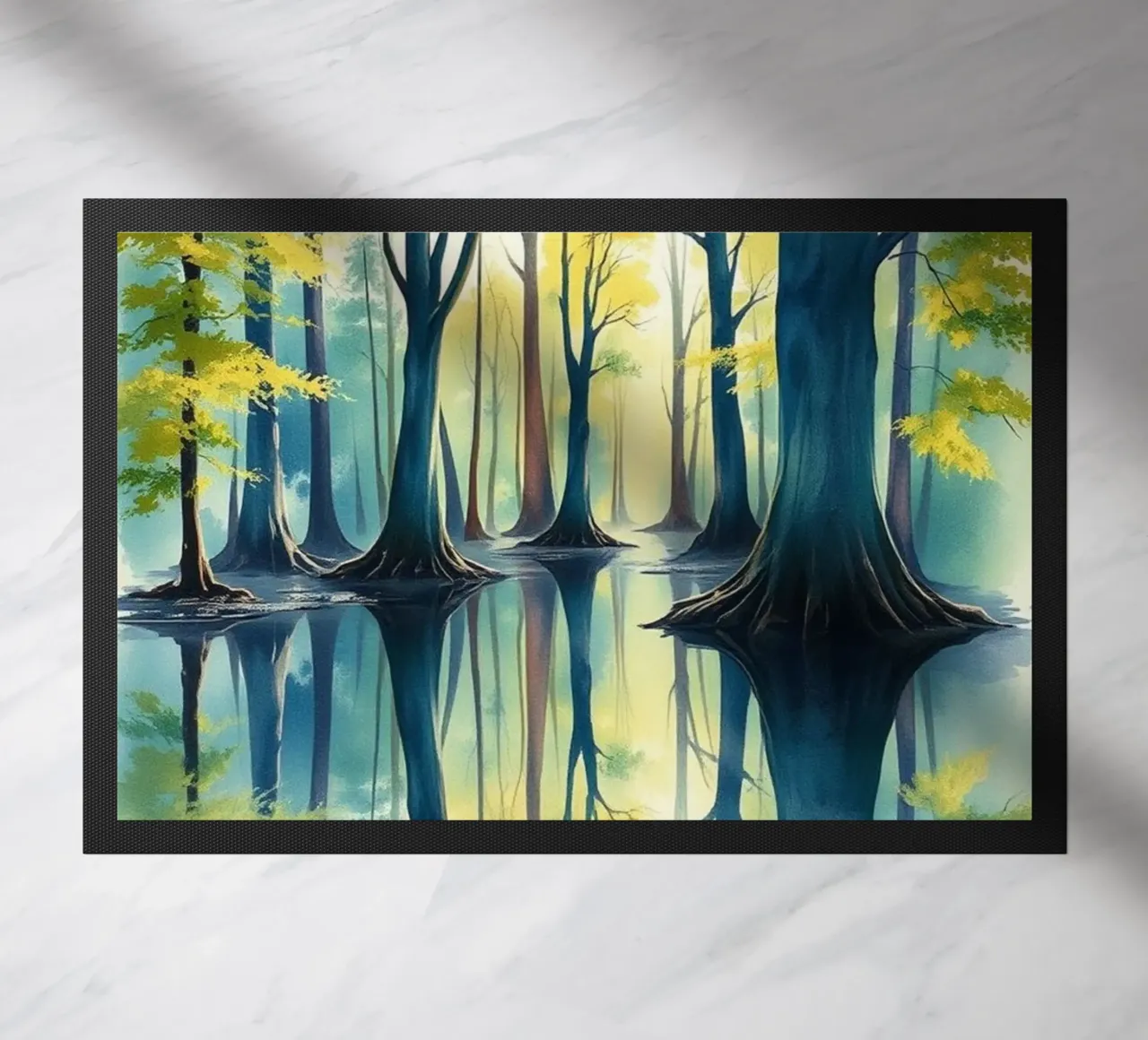 Riflesso d'autunno incantato: Una serena foresta acquerellata Lan zerbino da Artistic-shop