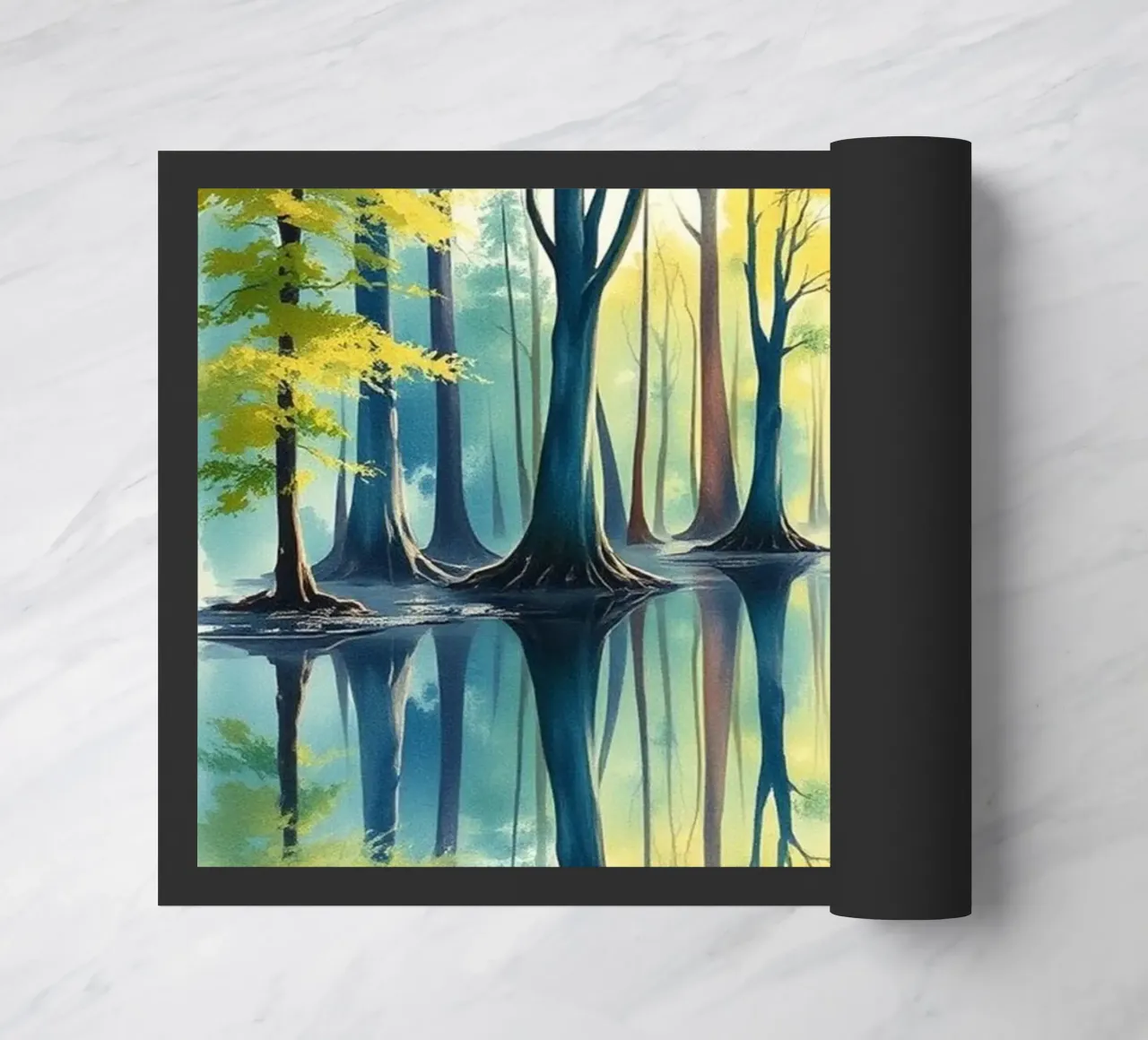 Riflesso d'autunno incantato: Una serena foresta acquerellata Lan zerbino da Artistic-shop
