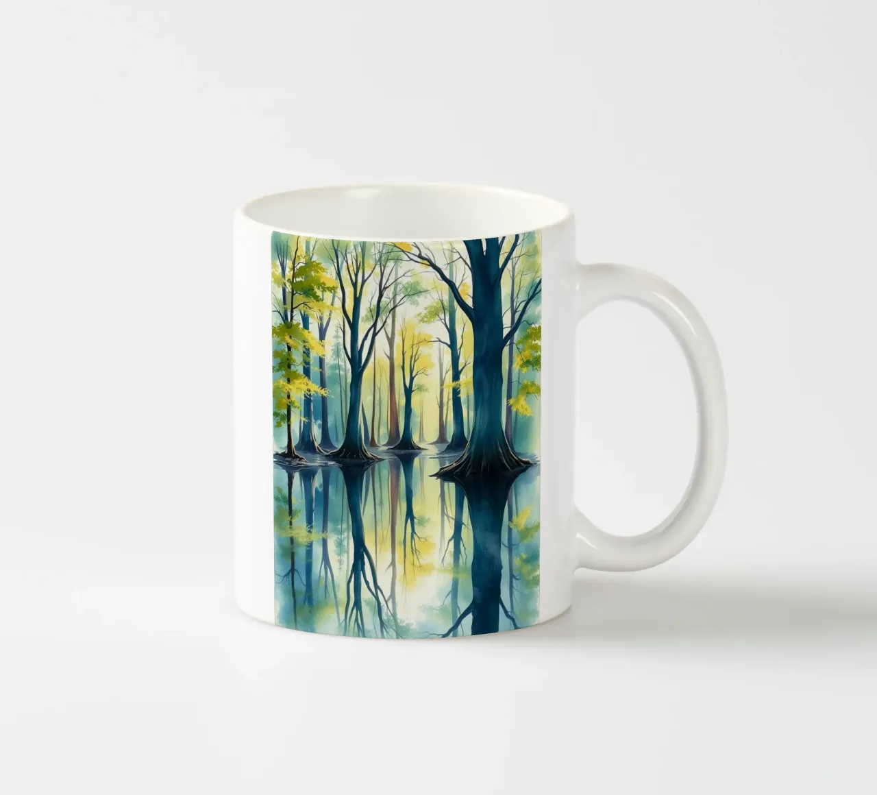 Riflesso d'autunno incantato: Una serena foresta acquerellata Lan tazza in ceramica da Artistic-shop