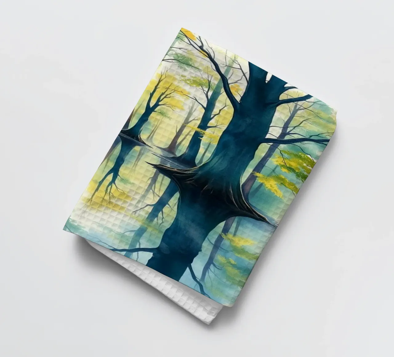 Reflet d'automne enchanté : Une aquarelle sereine de la forêt Lan torchon de Artistic-shop