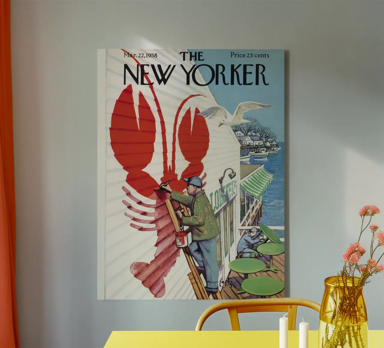 Il New Yorker sabato 22 marzo 1958 tela con Cornice a cassetta da Mr.Lorenzo