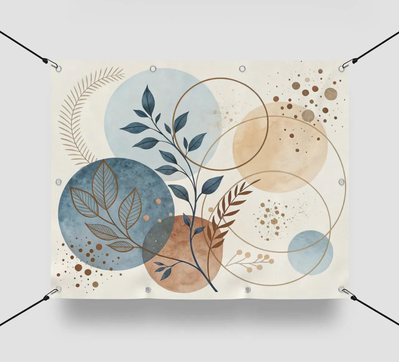 Astratto botanico bohémien: un acquerello dai toni sereni della terra telo in pvc da Artistic-shop