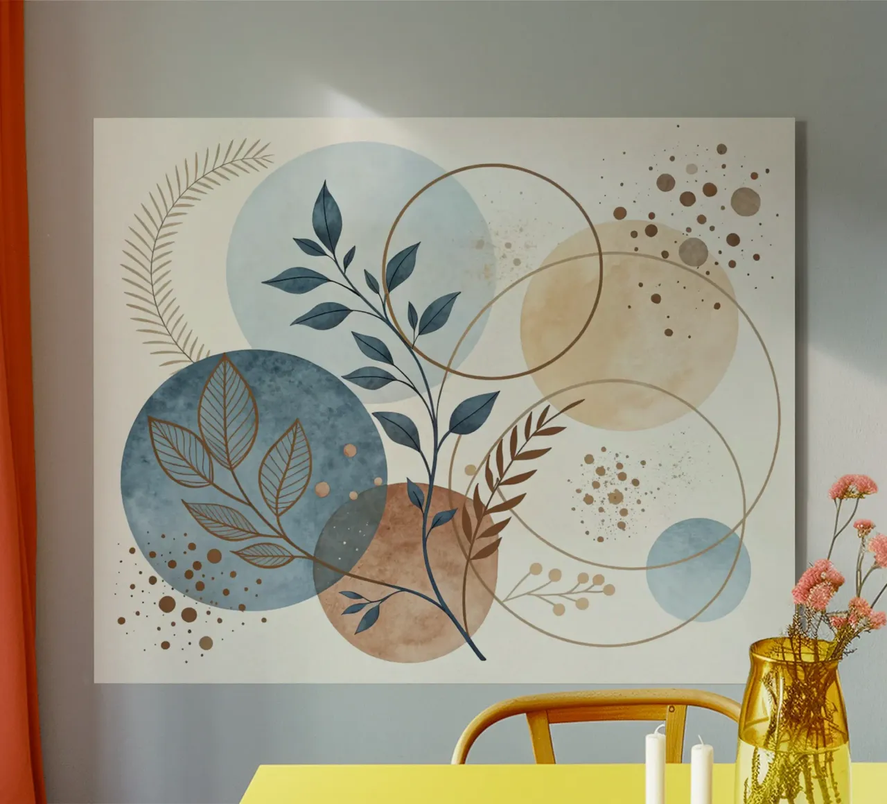 Boho Botanical Abstract: Una serena acuarela en tonos tierra Wal metacrilato de Artistic-shop