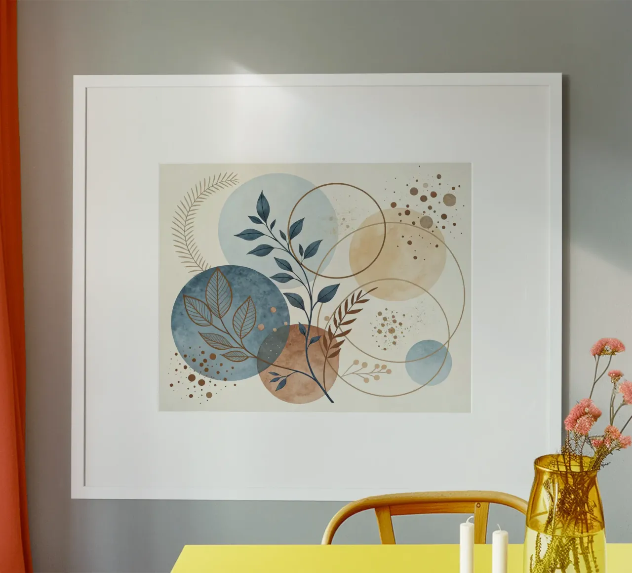 Astratto botanico bohémien: un acquerello dai toni sereni della terra poster con telaio in alluminio da Artistic-shop