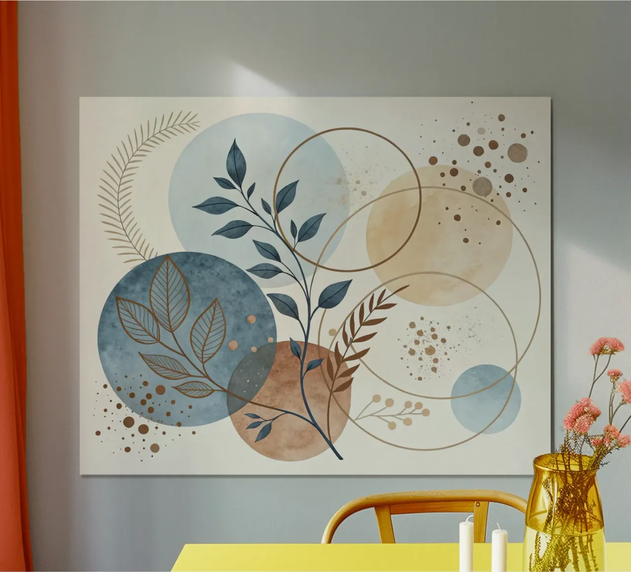 Astratto botanico bohémien: un acquerello dai toni sereni della terra poster con telaio in alluminio da Artistic-shop