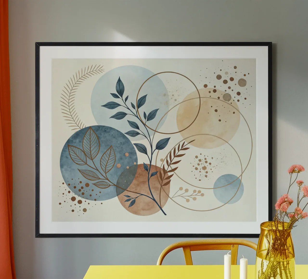 Astratto botanico bohémien: un acquerello dai toni sereni della terra poster con telaio in alluminio da Artistic-shop