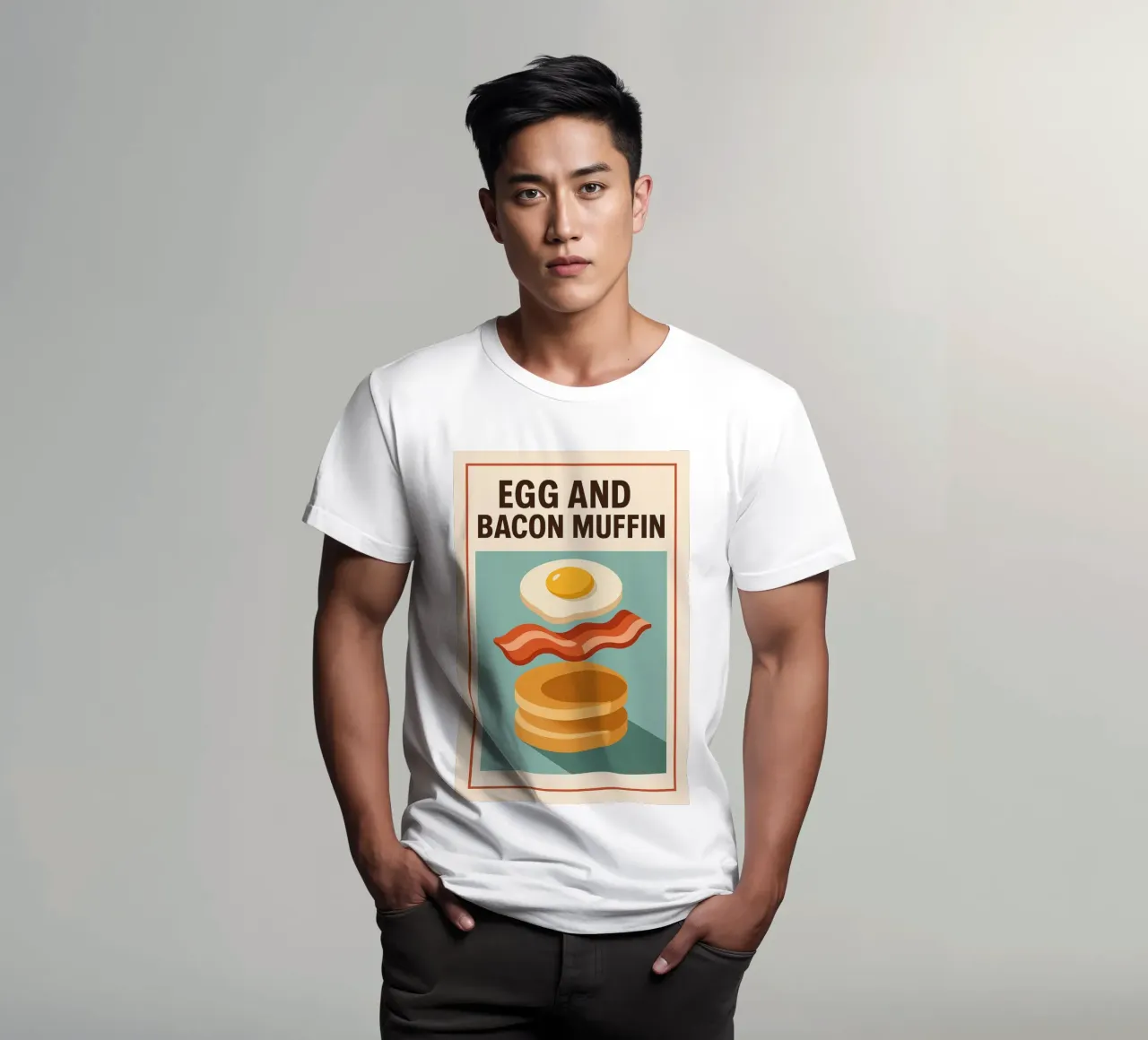 Egg and Bacon Muffin - Breakfast retro style t-shirt by Boissons - Affiches & posters - Retro