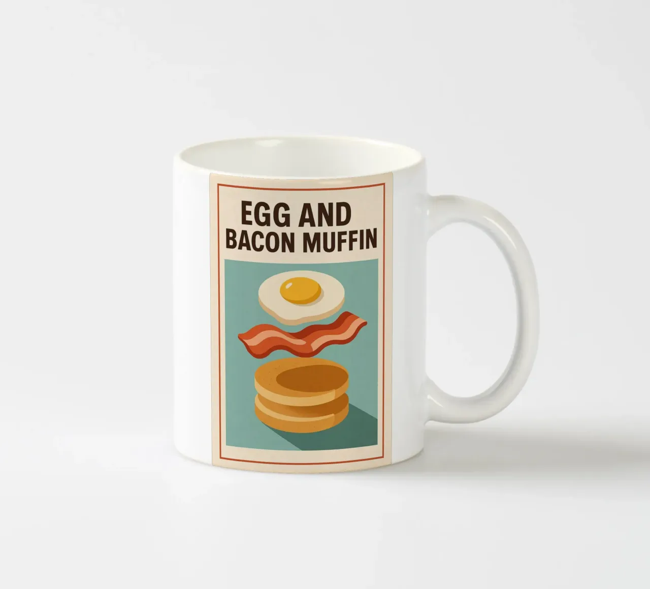 Egg and Bacon Muffin - Breakfast retro style ceramic mug by Boissons - Affiches & posters - Retro