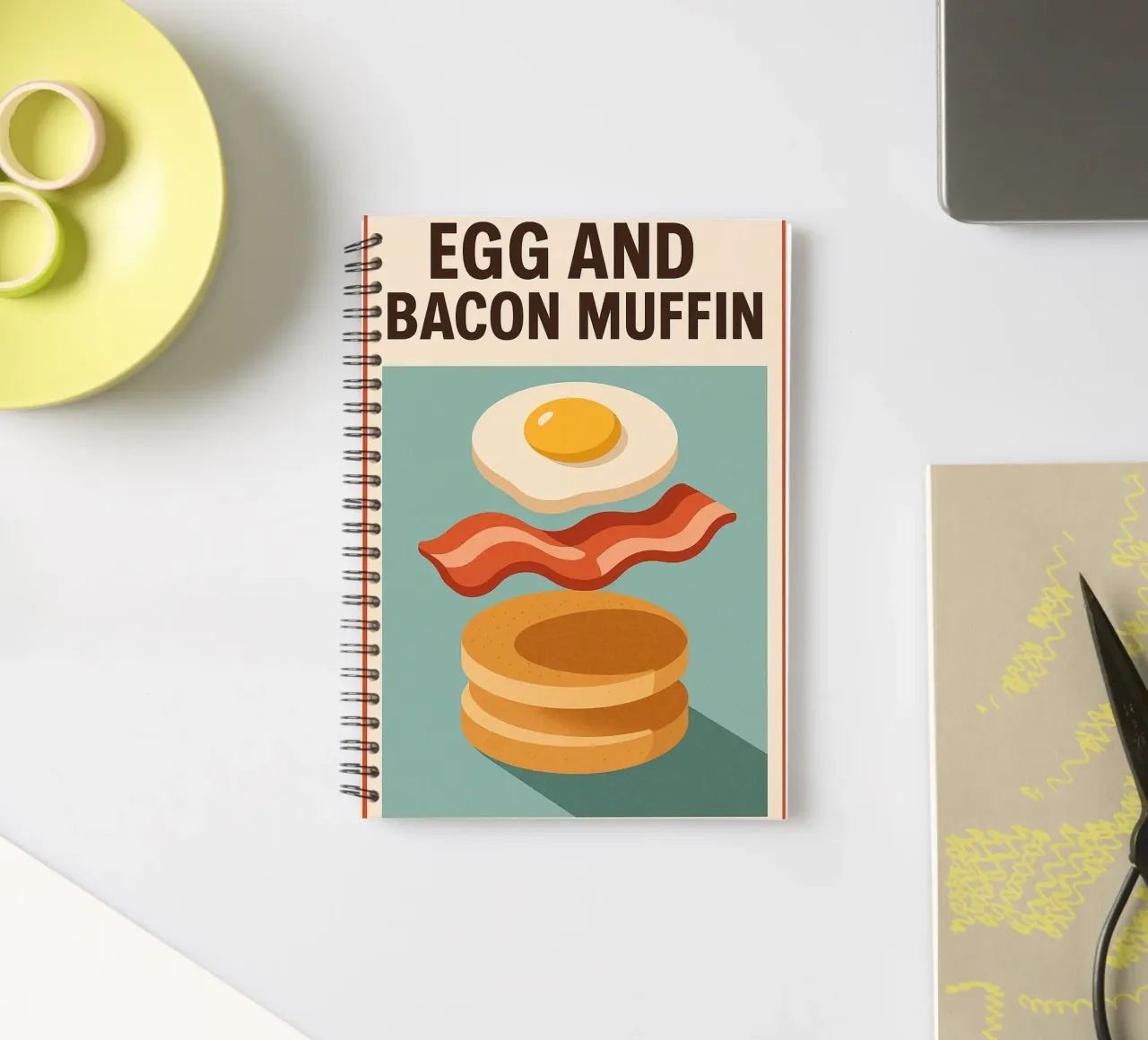 Egg and Bacon Muffin - Breakfast retro style spiral notebook by Boissons - Affiches & posters - Retro