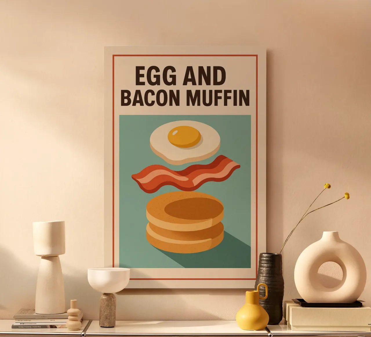 Egg and Bacon Muffin - Breakfast retro style alu-dibond by Boissons - Affiches & posters - Retro