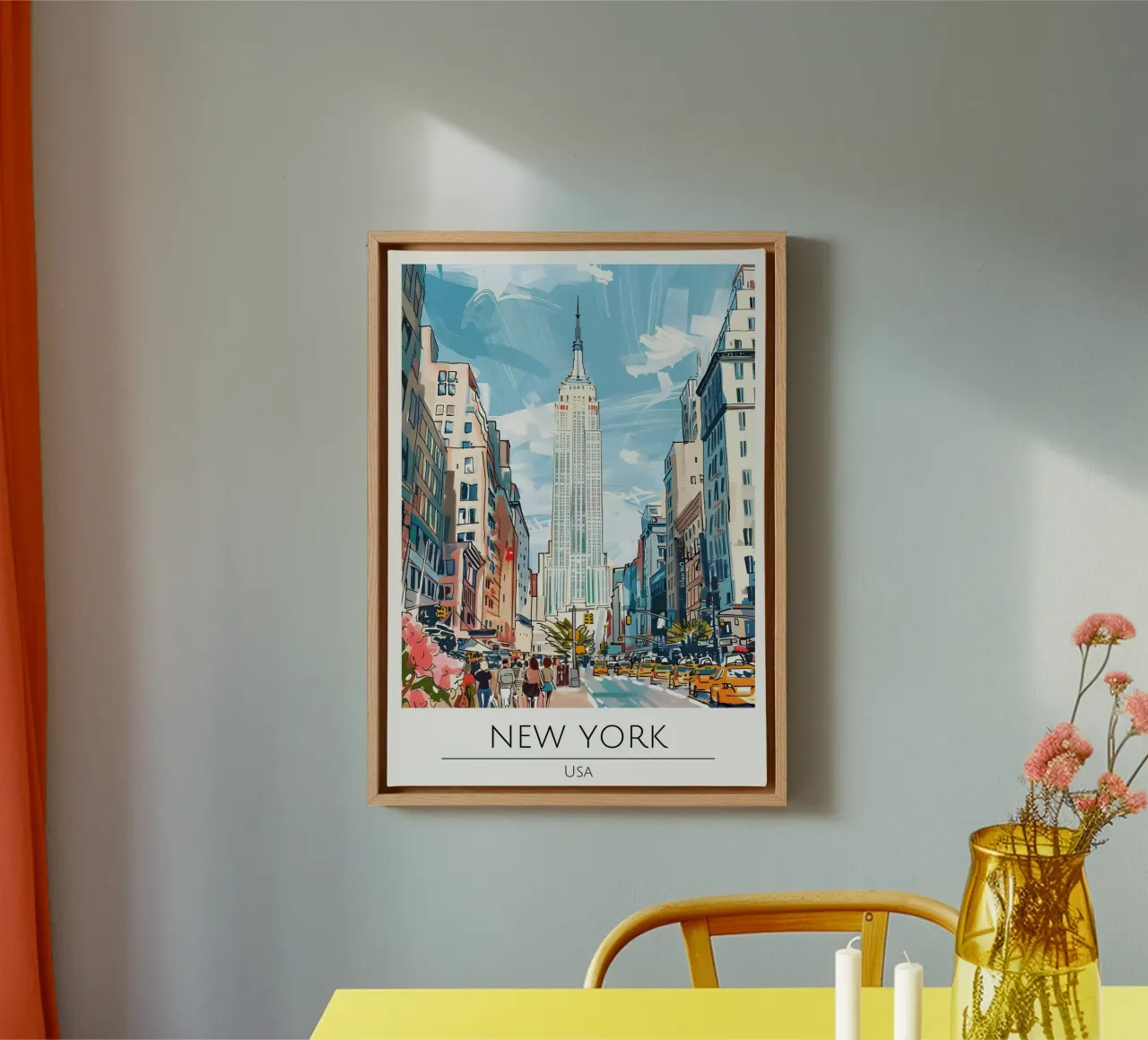 New York Empire State Building Pop Art Stadsgezicht canvas met Baklijst van homdeco