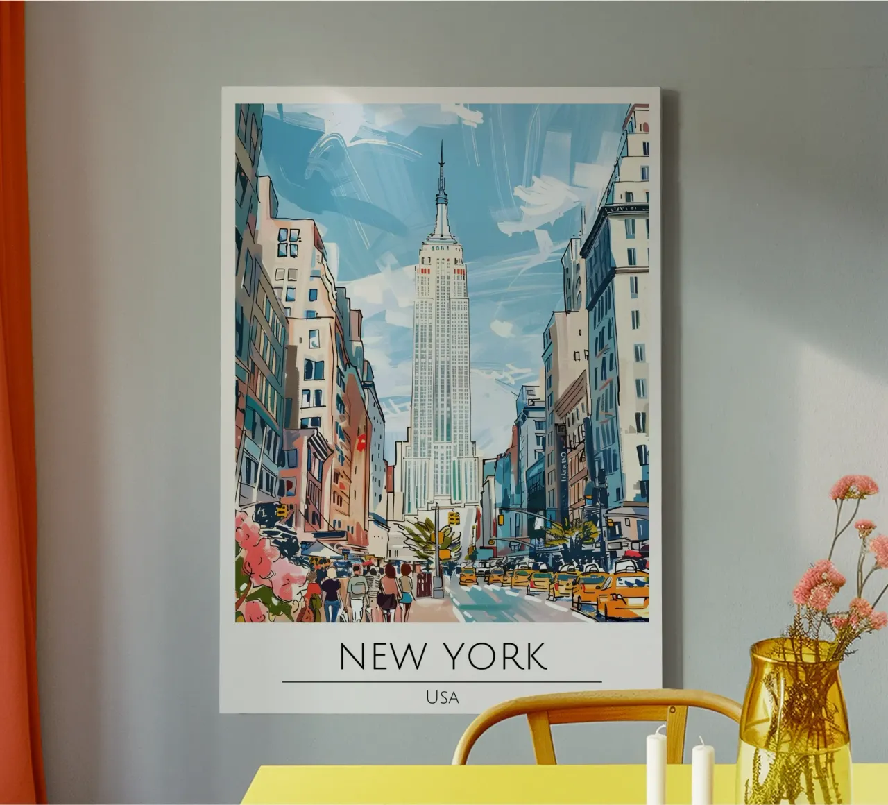 New York Empire State Building Pop Art Stadsgezicht canvas met Baklijst van homdeco
