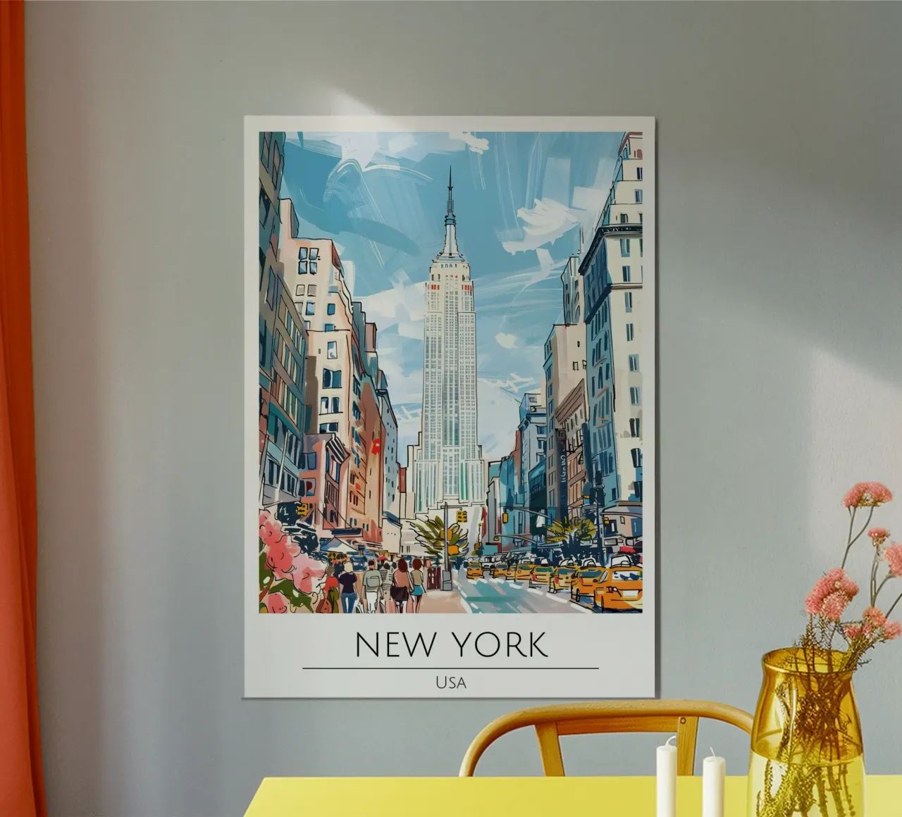 Paisaje urbano pop art del Empire State Building de Nueva York poster con marco de madera de homdeco