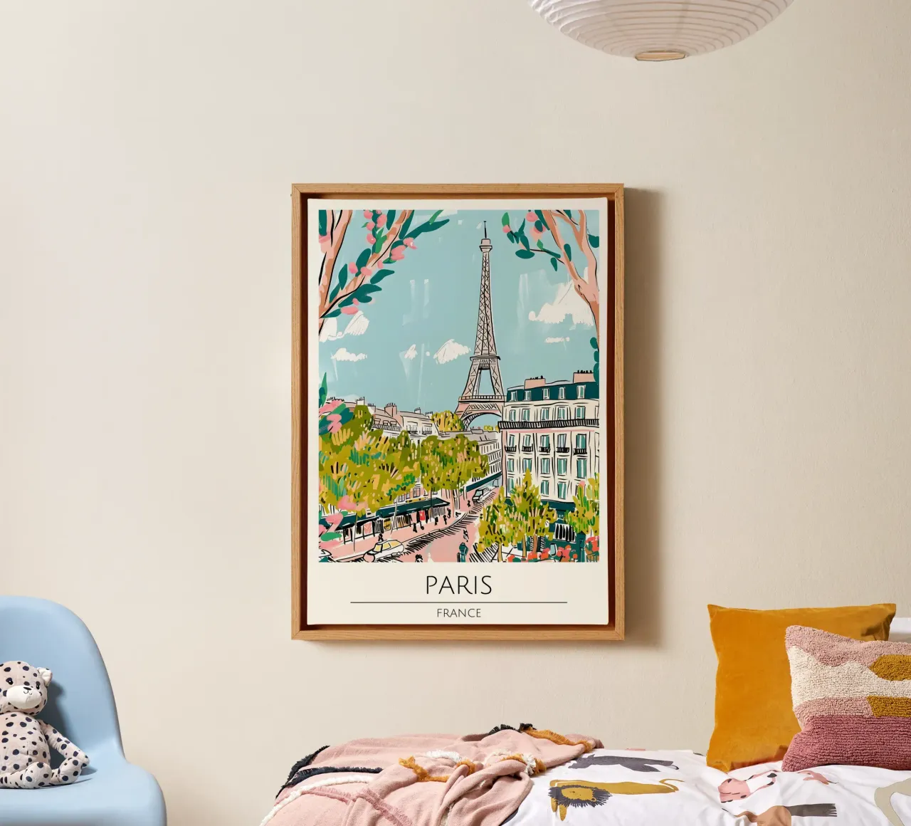 Parigi Torre Eiffel Pop Art Paesaggio urbano floreale tela con Cornice a cassetta da homdeco