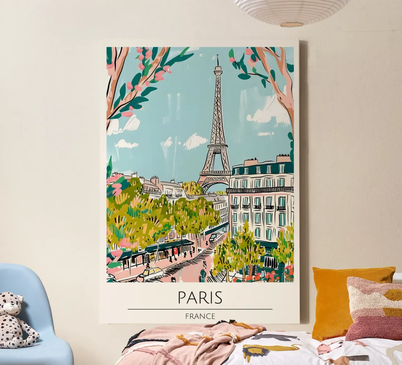 Parigi Torre Eiffel Pop Art Paesaggio urbano floreale tela con Cornice a cassetta da homdeco