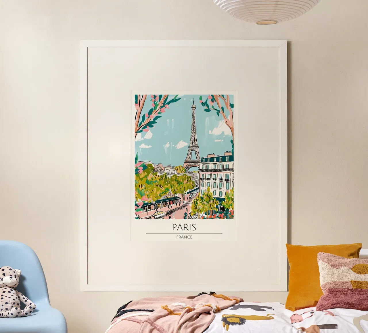 Parigi Torre Eiffel Pop Art Paesaggio urbano floreale poster con telaio in plastica da homdeco
