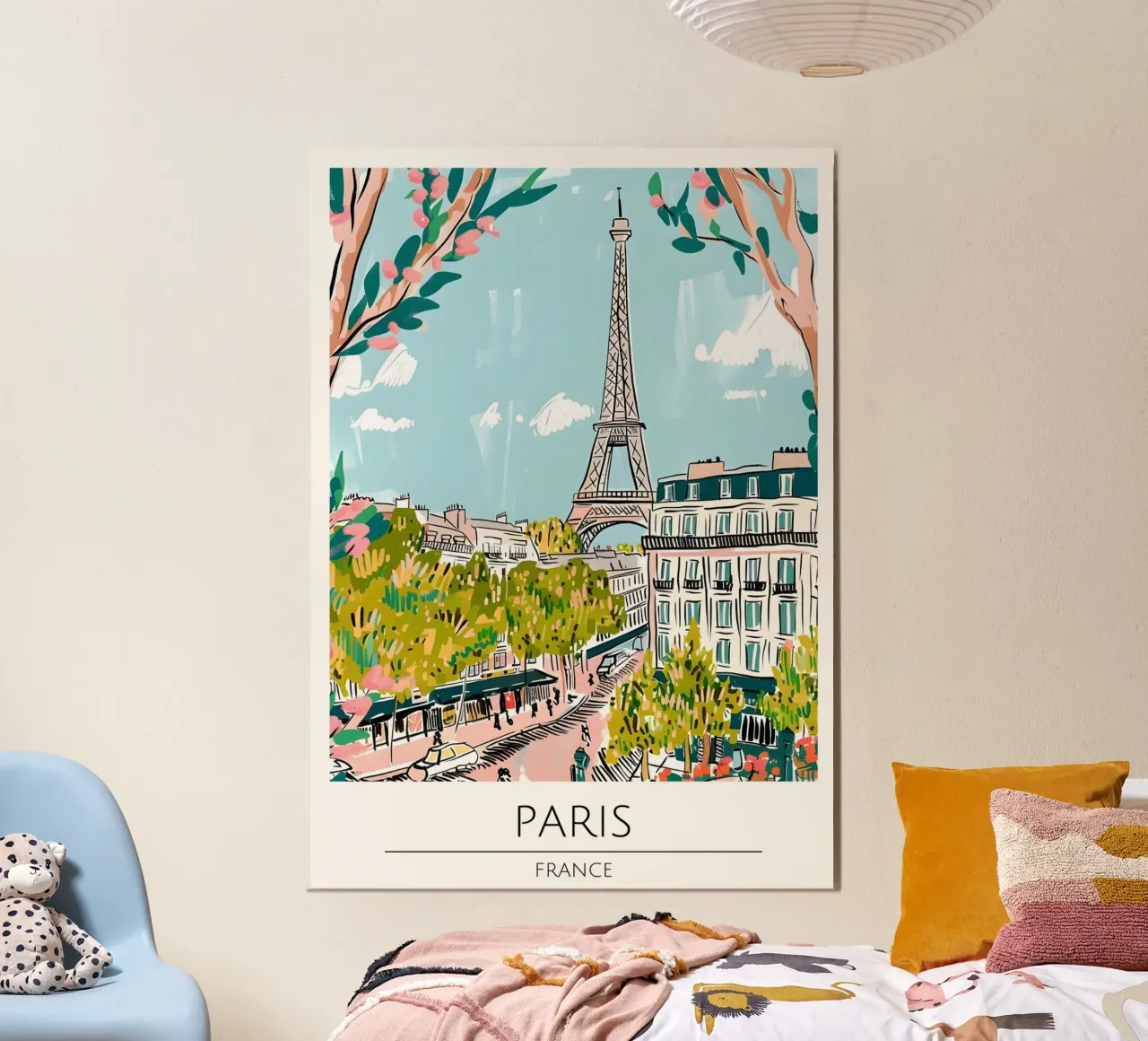 Parigi Torre Eiffel Pop Art Paesaggio urbano floreale poster con telaio in plastica da homdeco