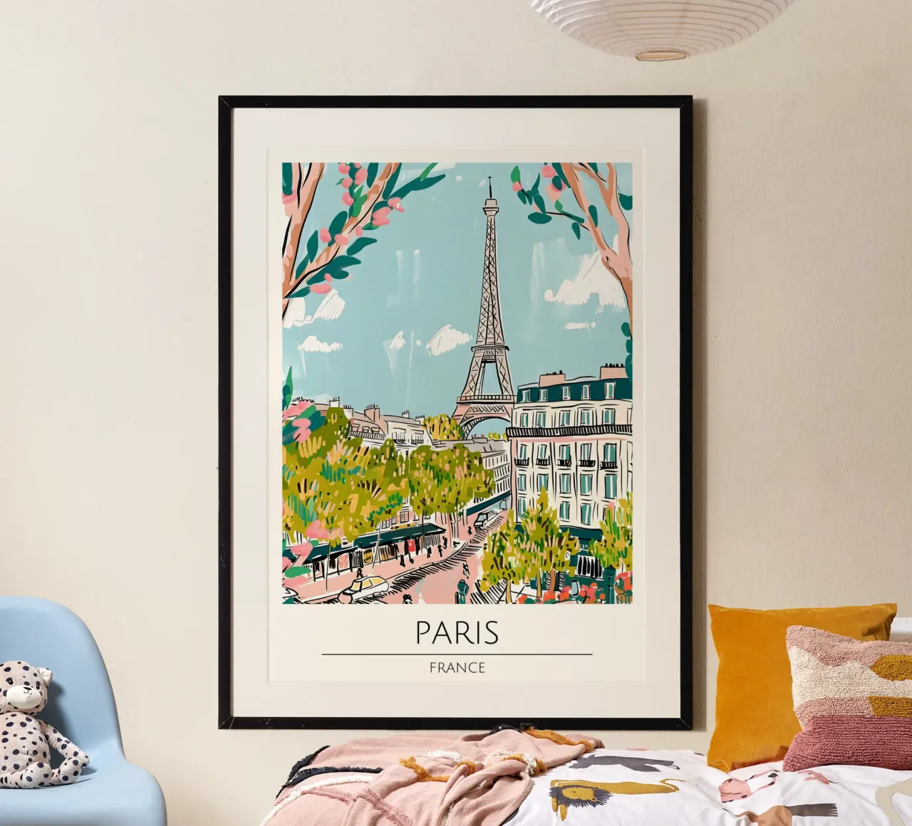 Parigi Torre Eiffel Pop Art Paesaggio urbano floreale poster con telaio in plastica da homdeco