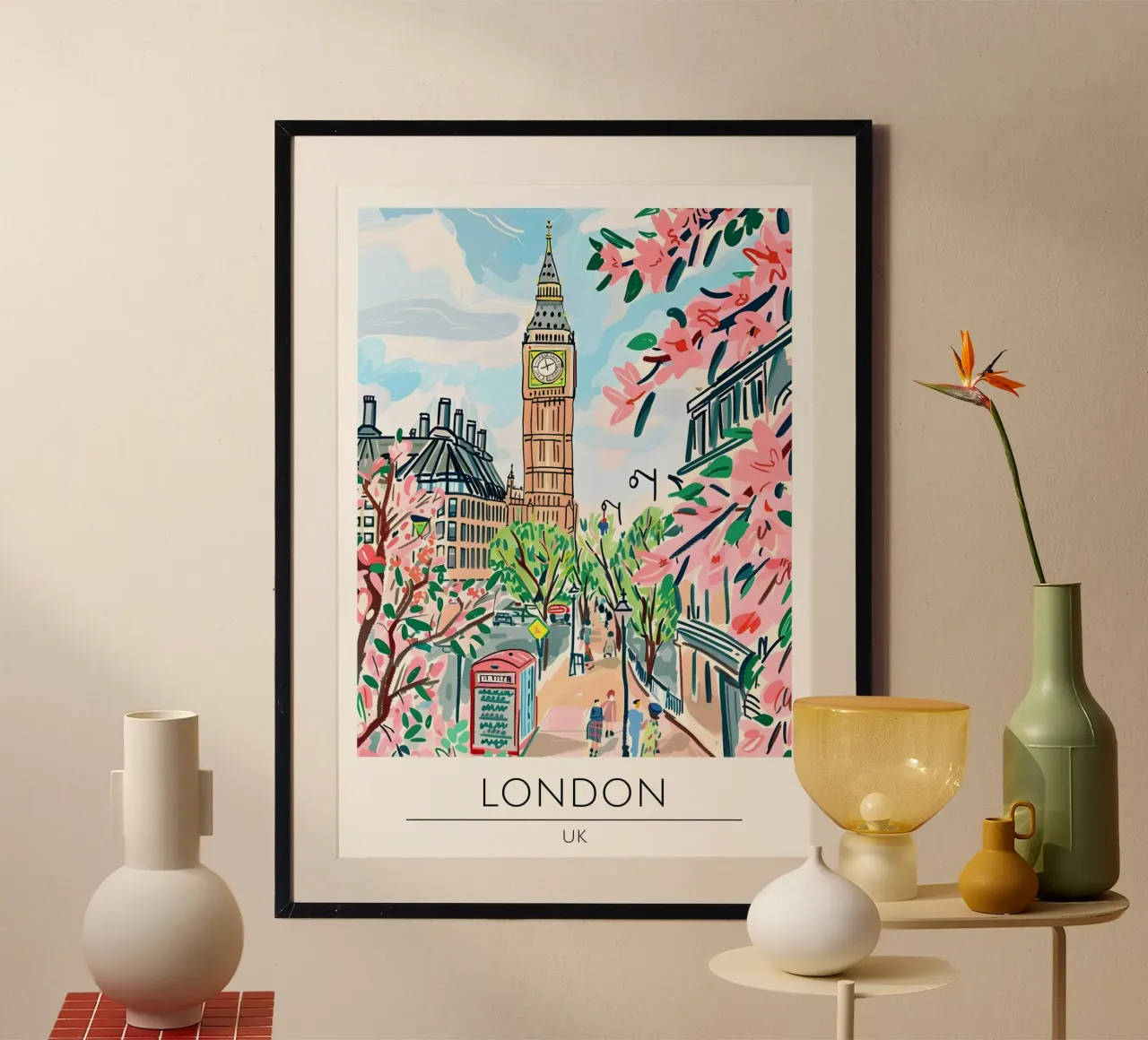 Londra Big Ben floreale Pop Art Cityscape poster con telaio in legno da homdeco