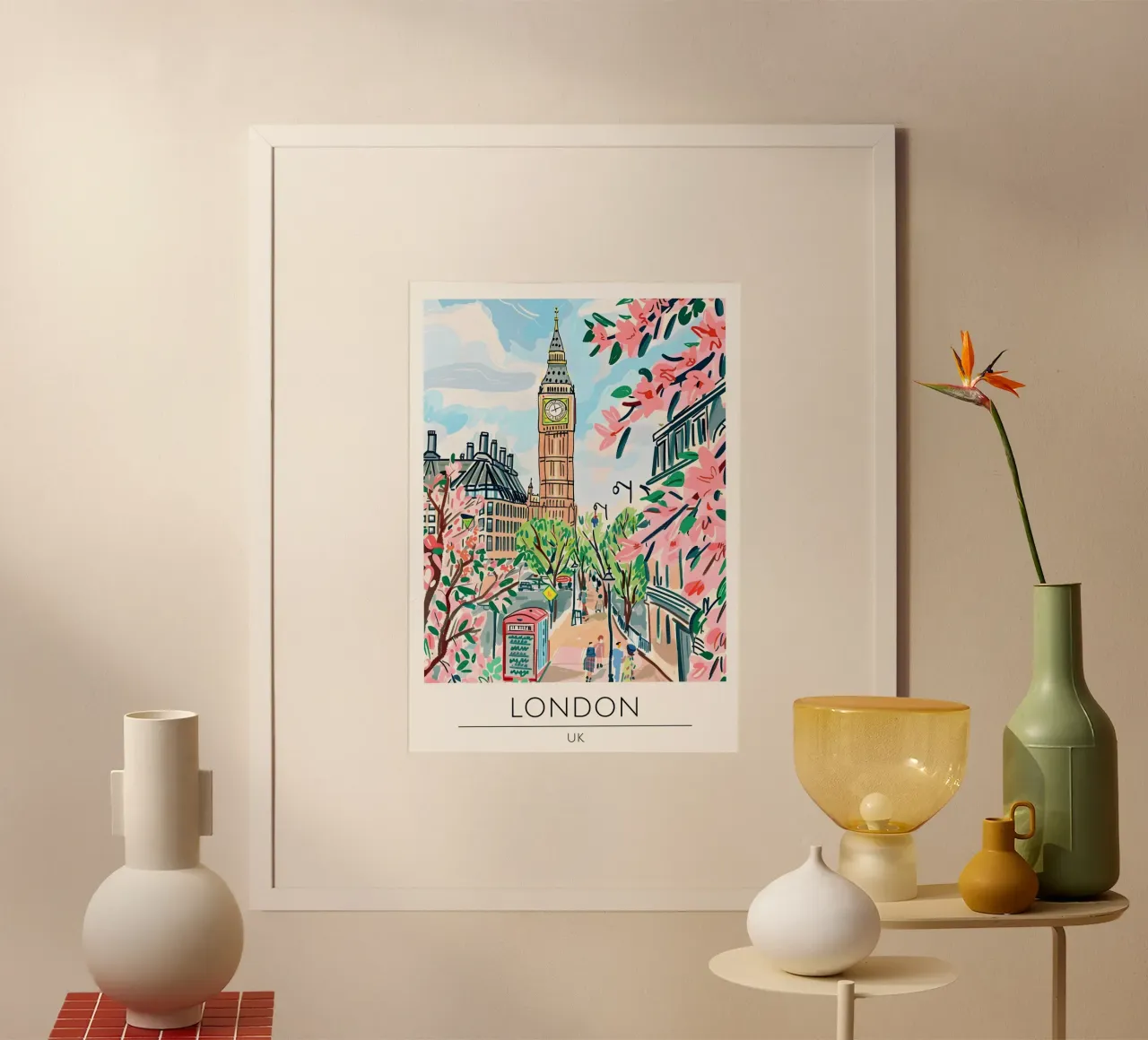Londra Big Ben floreale Pop Art Cityscape poster con telaio in legno da homdeco