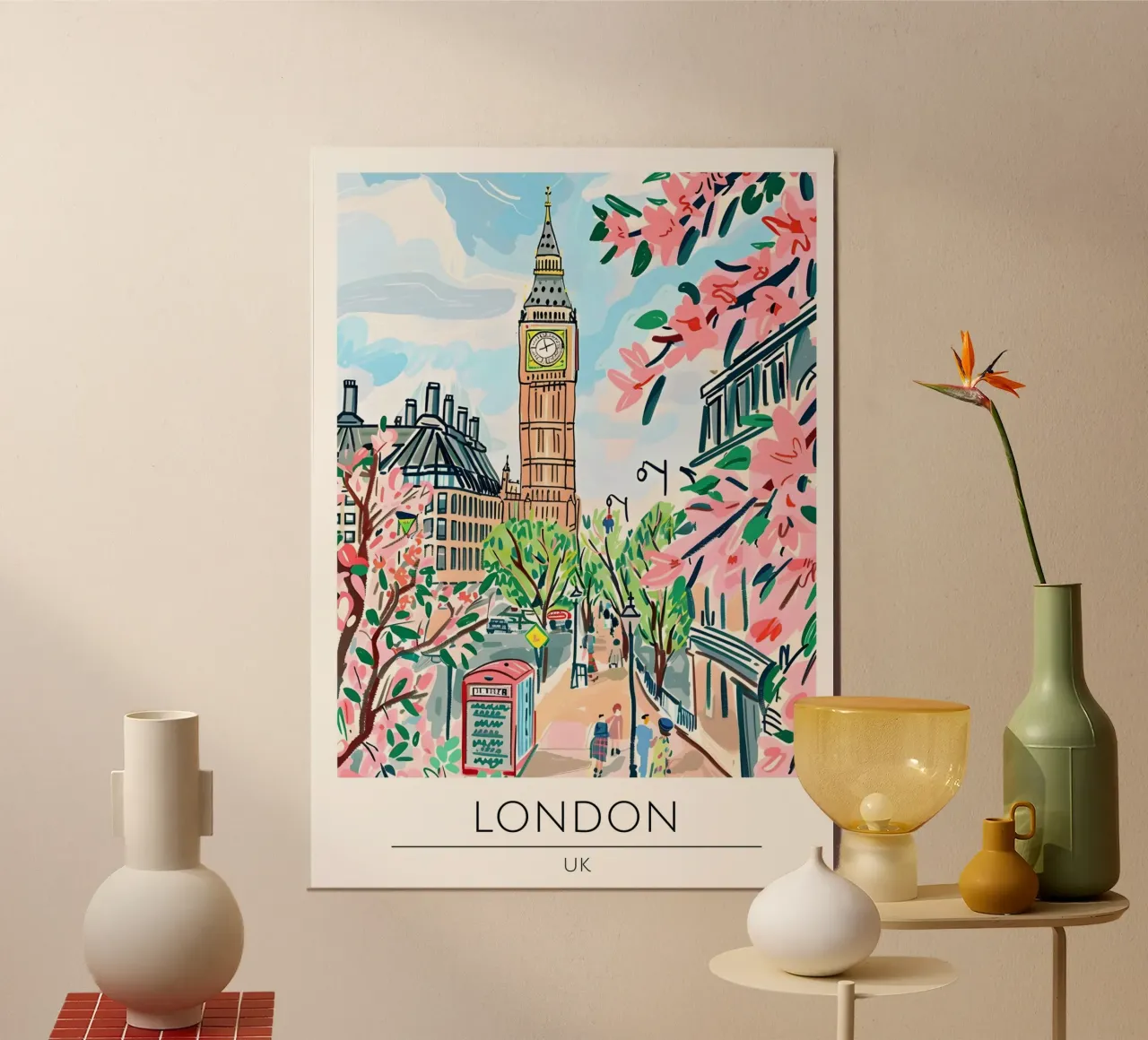 Londra Big Ben floreale Pop Art Cityscape poster con telaio in legno da homdeco