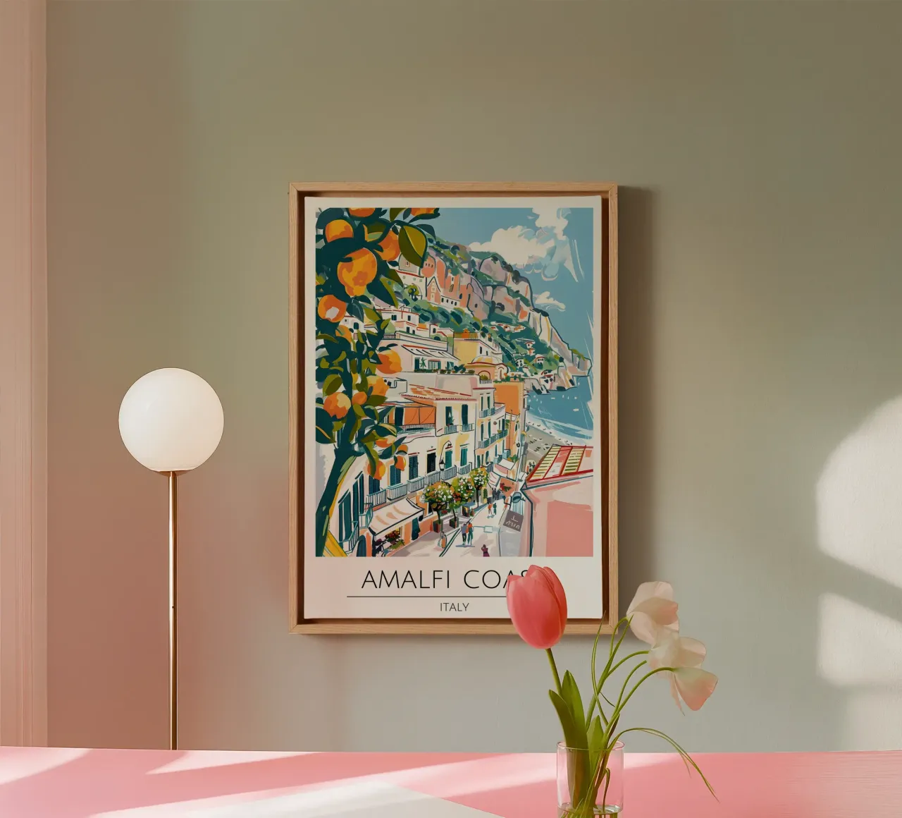 Amalfiküste Zitrone Pop Art Reiseposter Leinwand mit Schattenfugenrahmen von homdeco