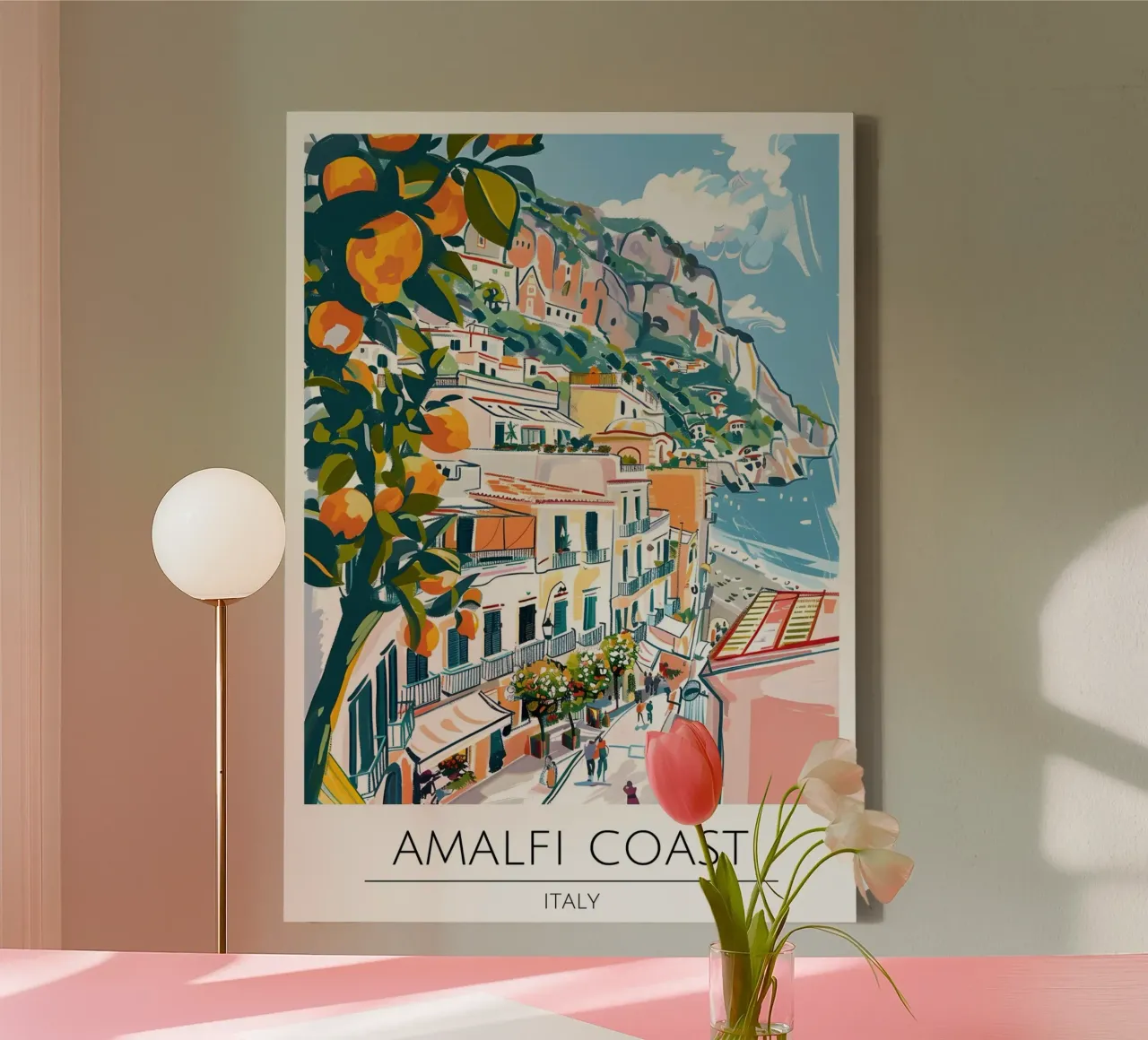Amalfiküste Zitrone Pop Art Reiseposter Leinwand mit Schattenfugenrahmen von homdeco