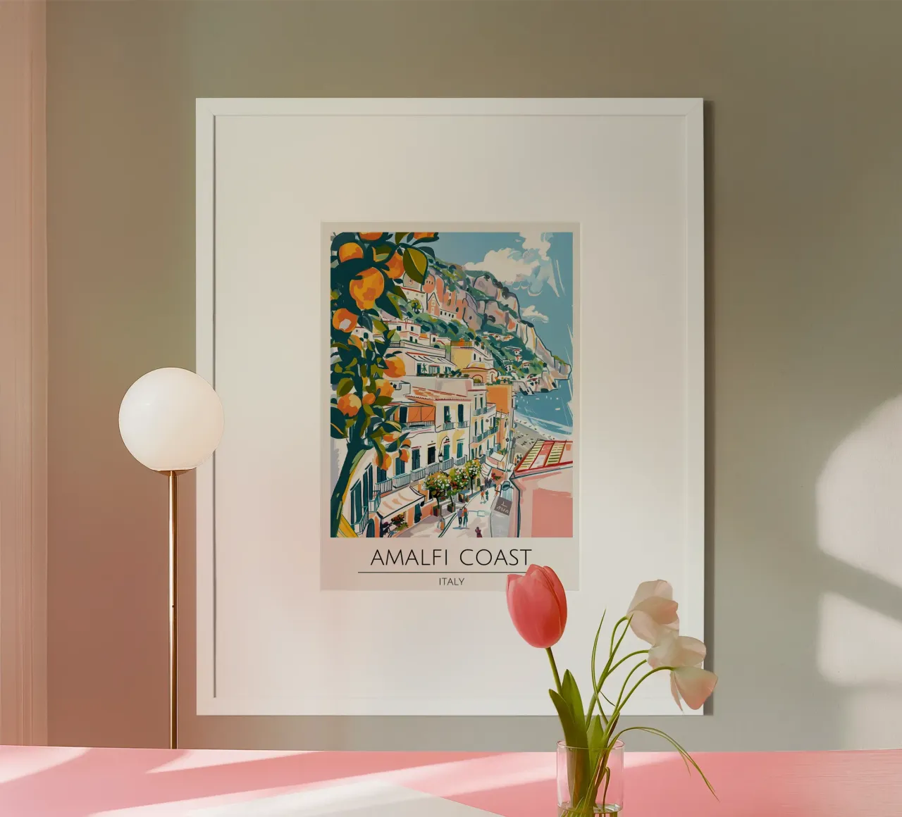 Amalfiküste Zitrone Pop Art Reiseposter Poster mit Kunststoffrahmen von homdeco