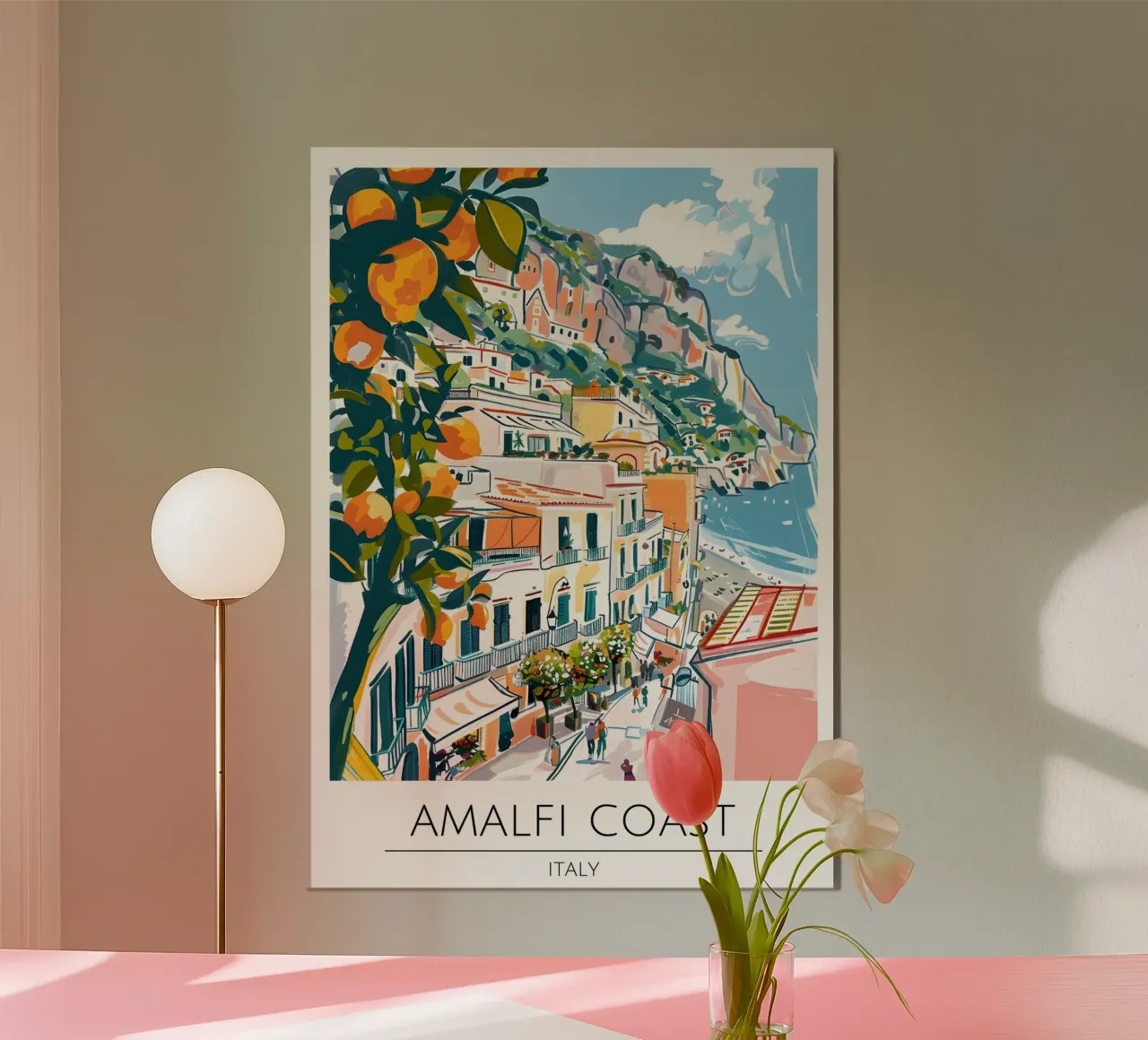 Amalfiküste Zitrone Pop Art Reiseposter Poster mit Kunststoffrahmen von homdeco